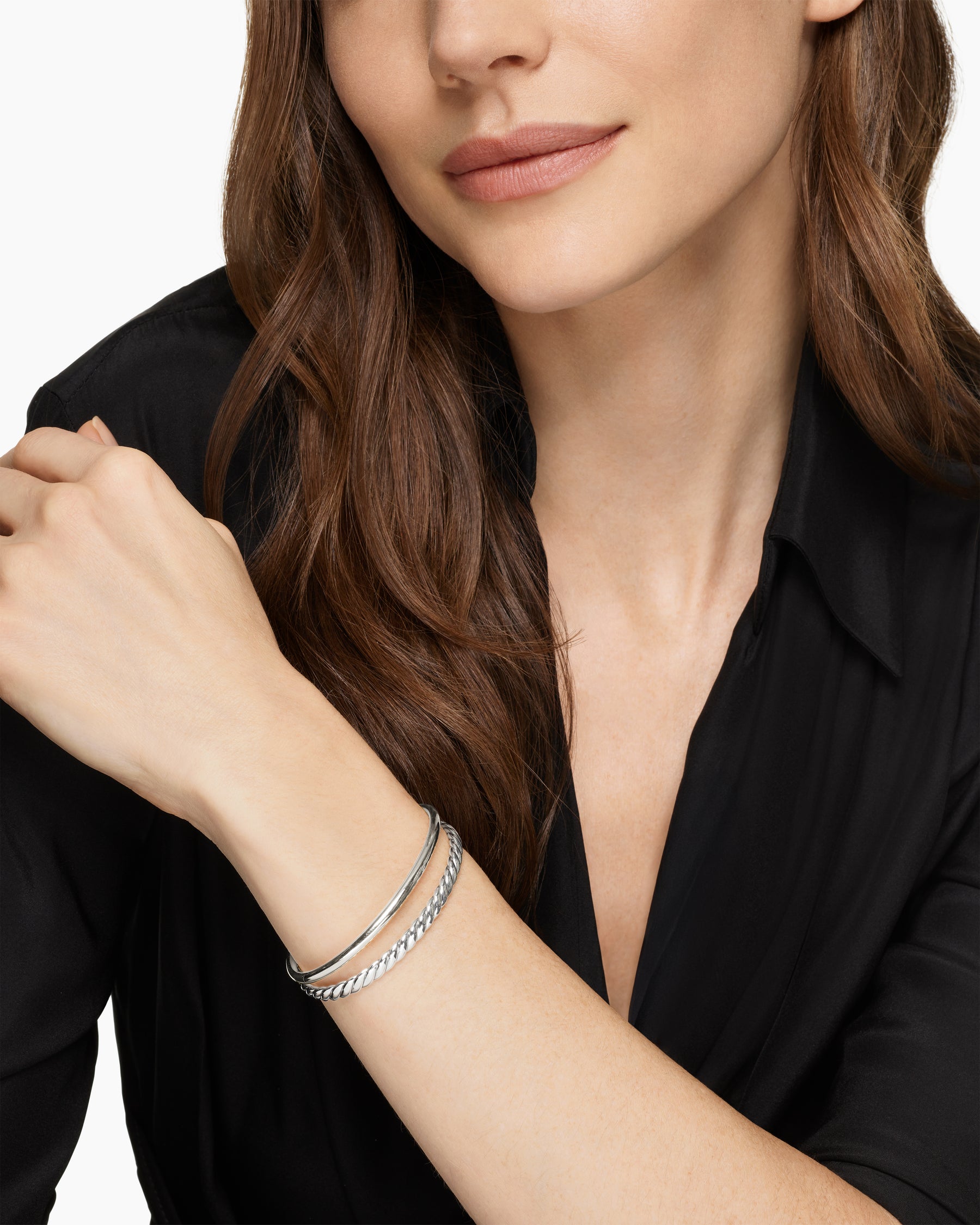 Alternative view of DY Mercer Two Row Cuff Bracelet in Sterling Silver, 8mm