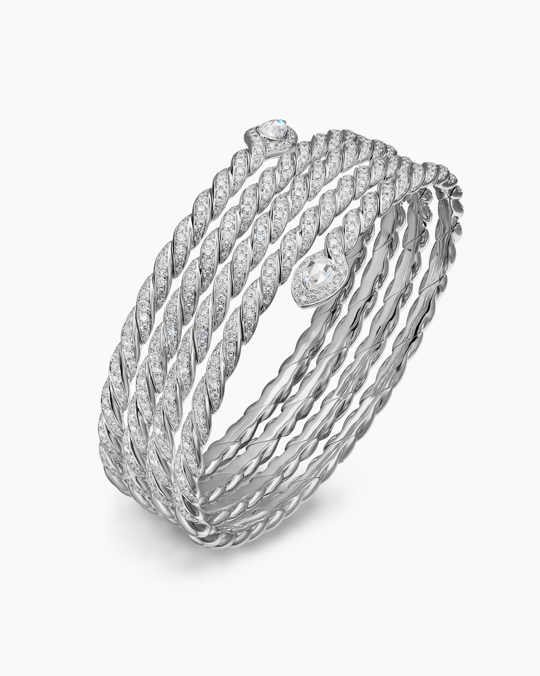 Alternative view of Sculpted Cable Flex Five Row Coil Bracelet in 18K White Gold with Diamonds, 24mm