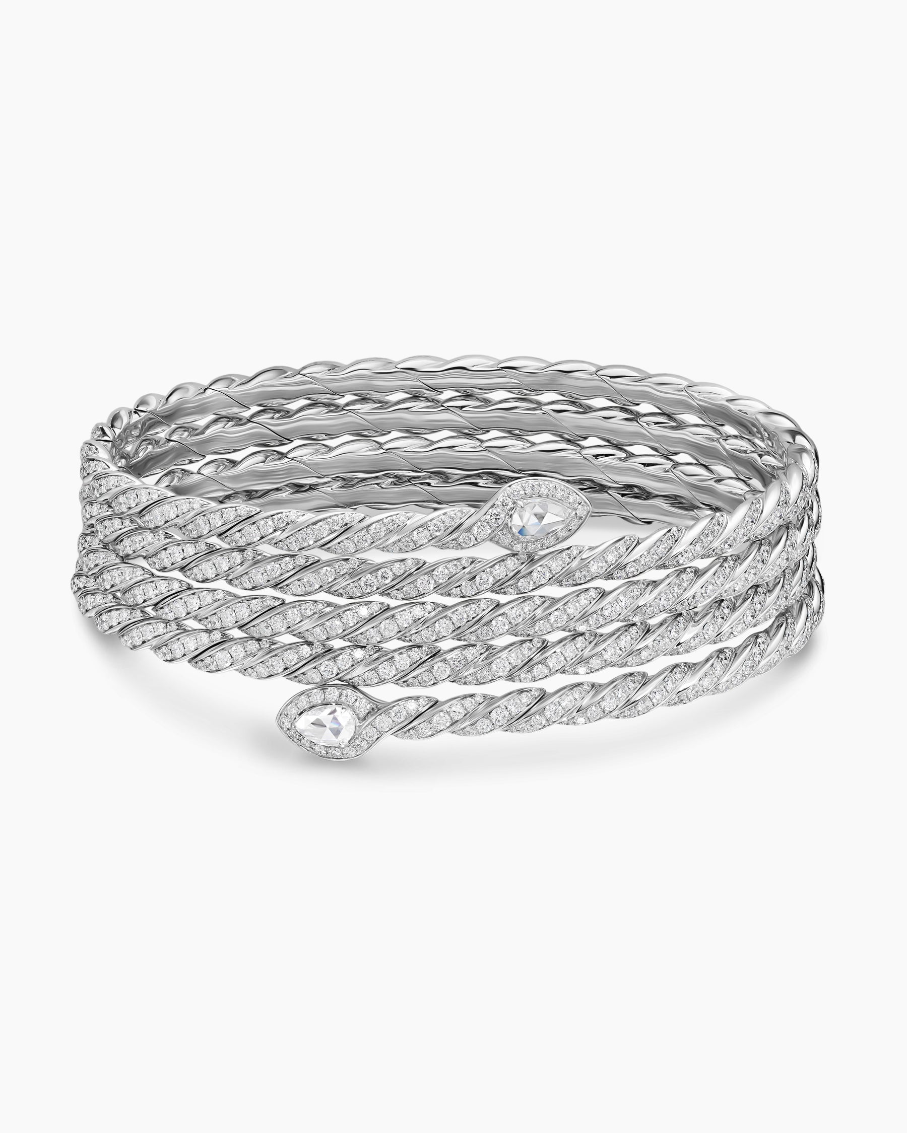 Sculpted Cable Flex Five Row Coil Bracelet in 18K White Gold with Diamonds, 24mm - Image 3