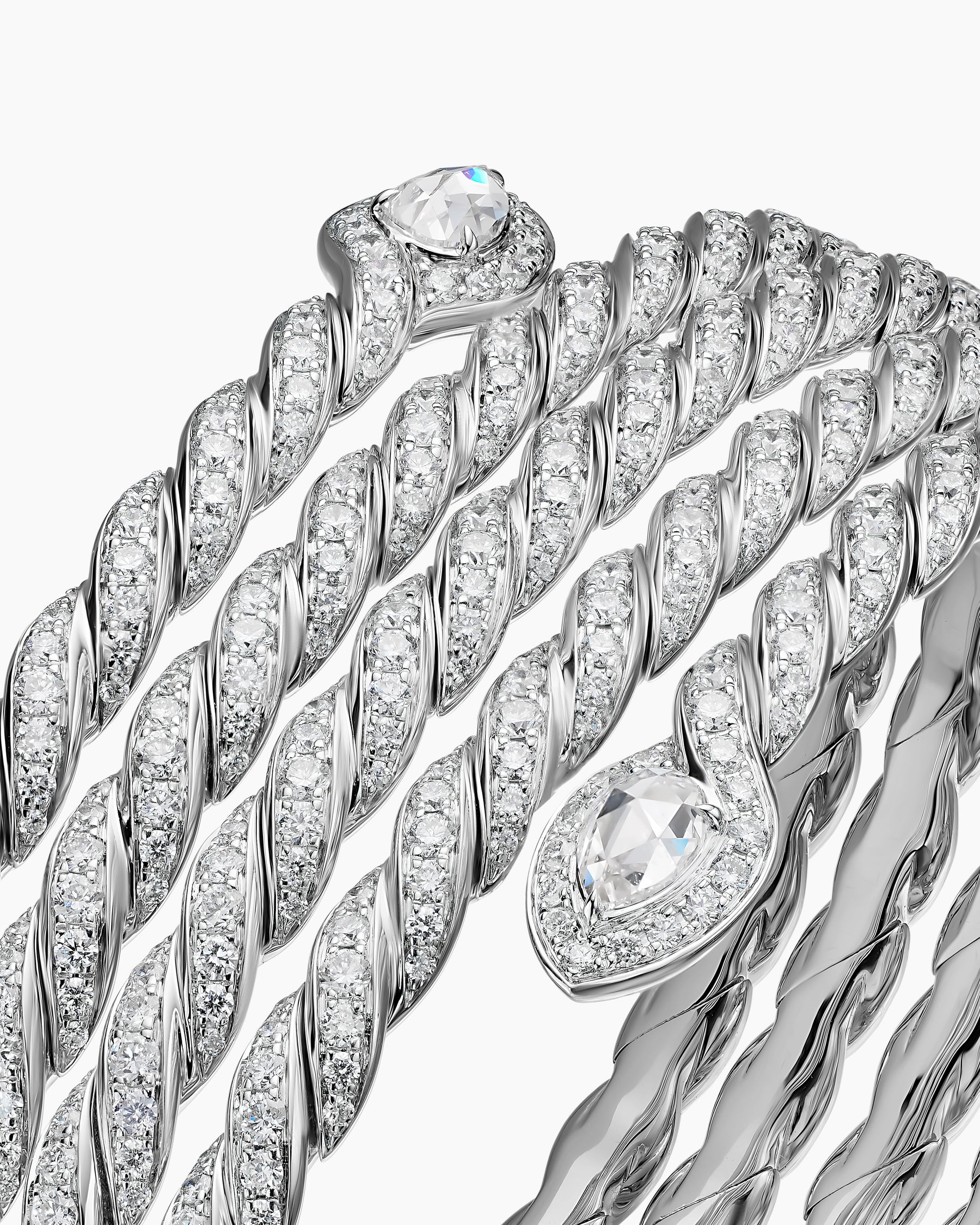 Sculpted Cable Flex Five Row Coil Bracelet in 18K White Gold with Diamonds, 24mm - Image 4
