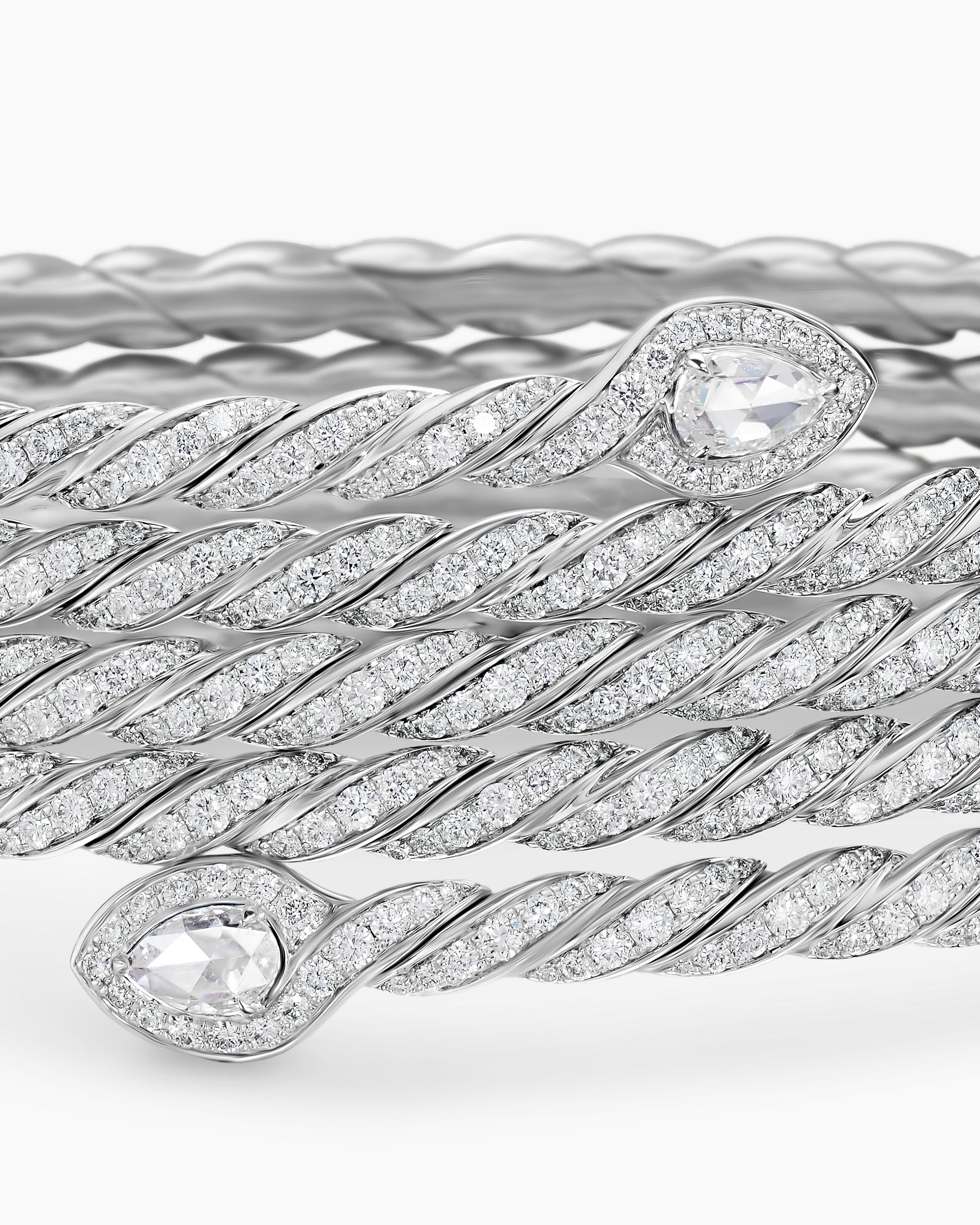 Sculpted Cable Flex Five Row Coil Bracelet in 18K White Gold with Diamonds, 24mm - Image 5