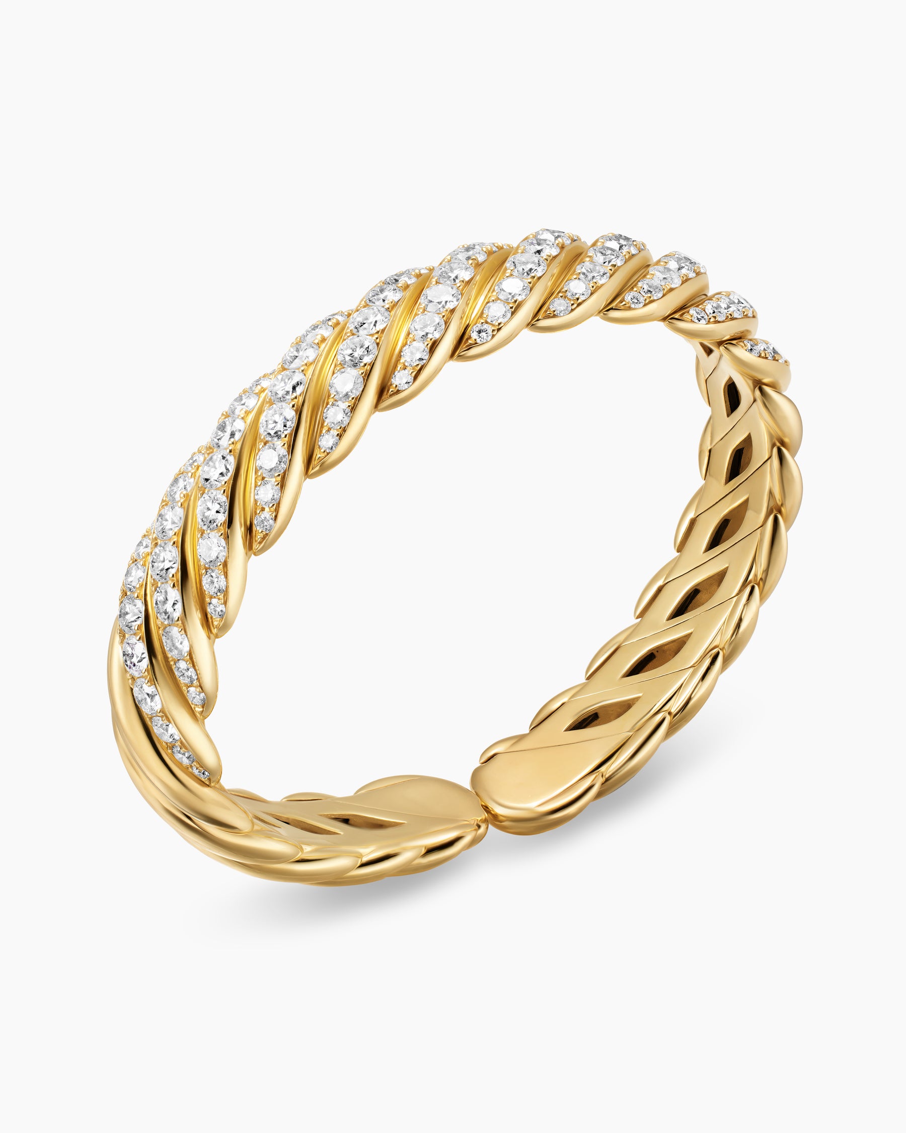 Sculpted Cable Flex Bracelet in 18K Yellow Gold with Diamonds, 11mm - Image 3