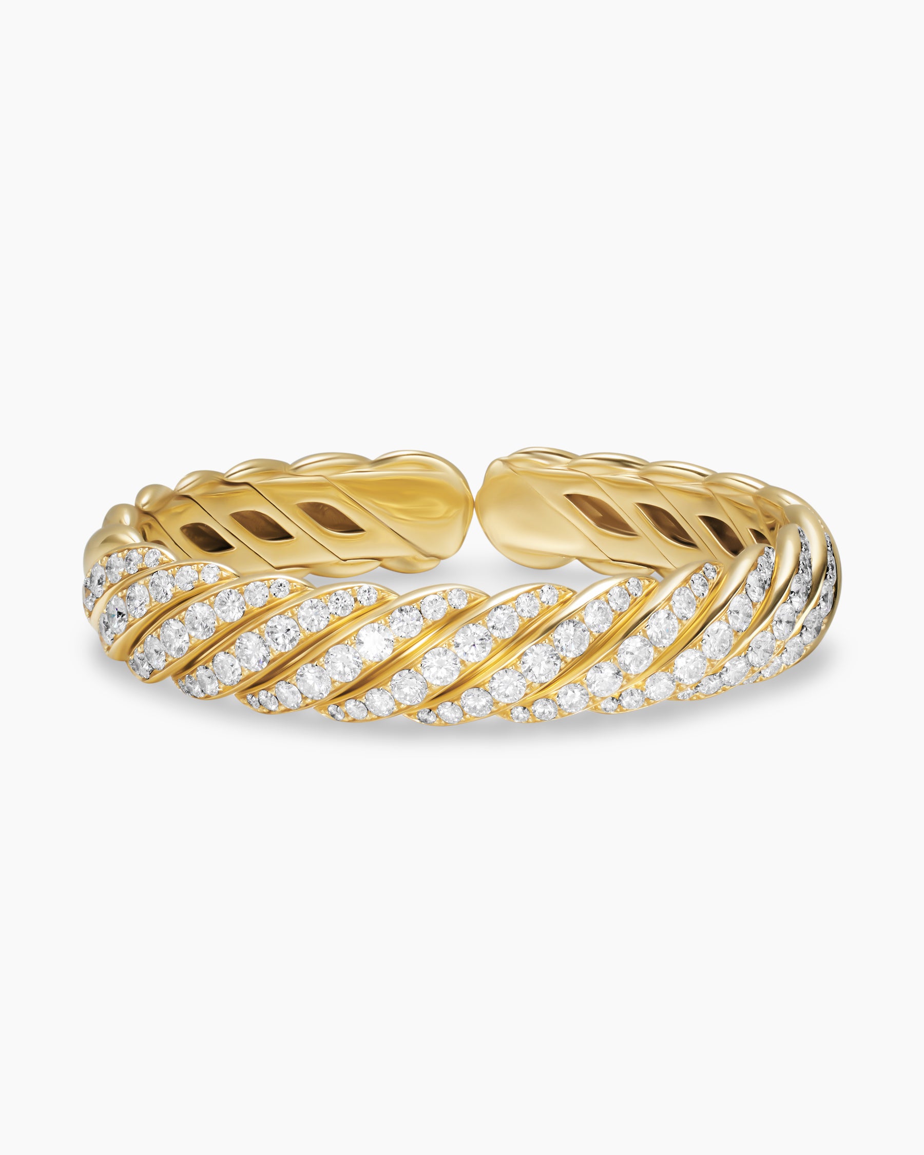 Sculpted Cable Flex Bracelet in 18K Yellow Gold with Diamonds, 11mm - Image 4