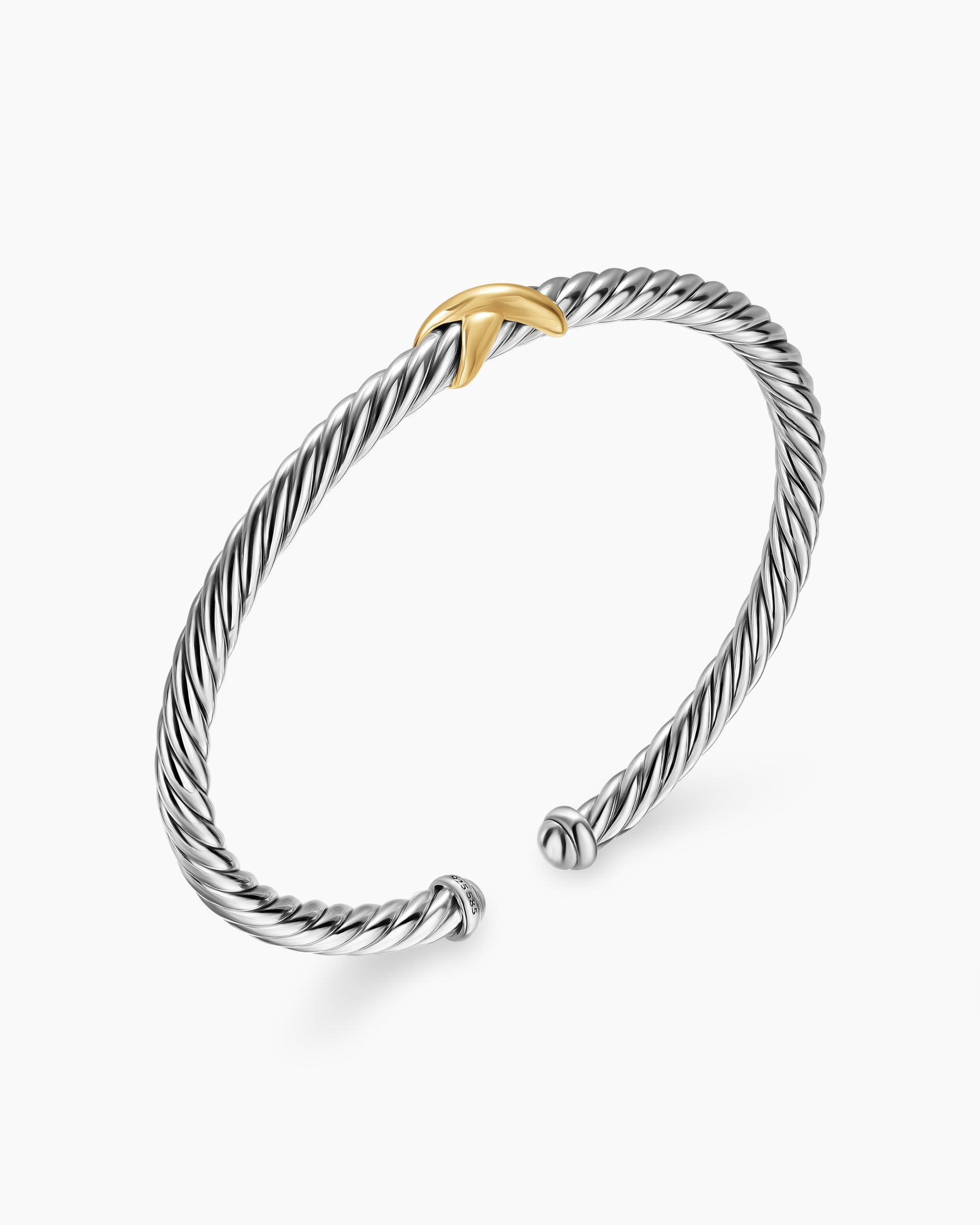 Cable Flex X Station Bracelet in Sterling Silver with 14K Yellow Gold, 4mm - Image 3
