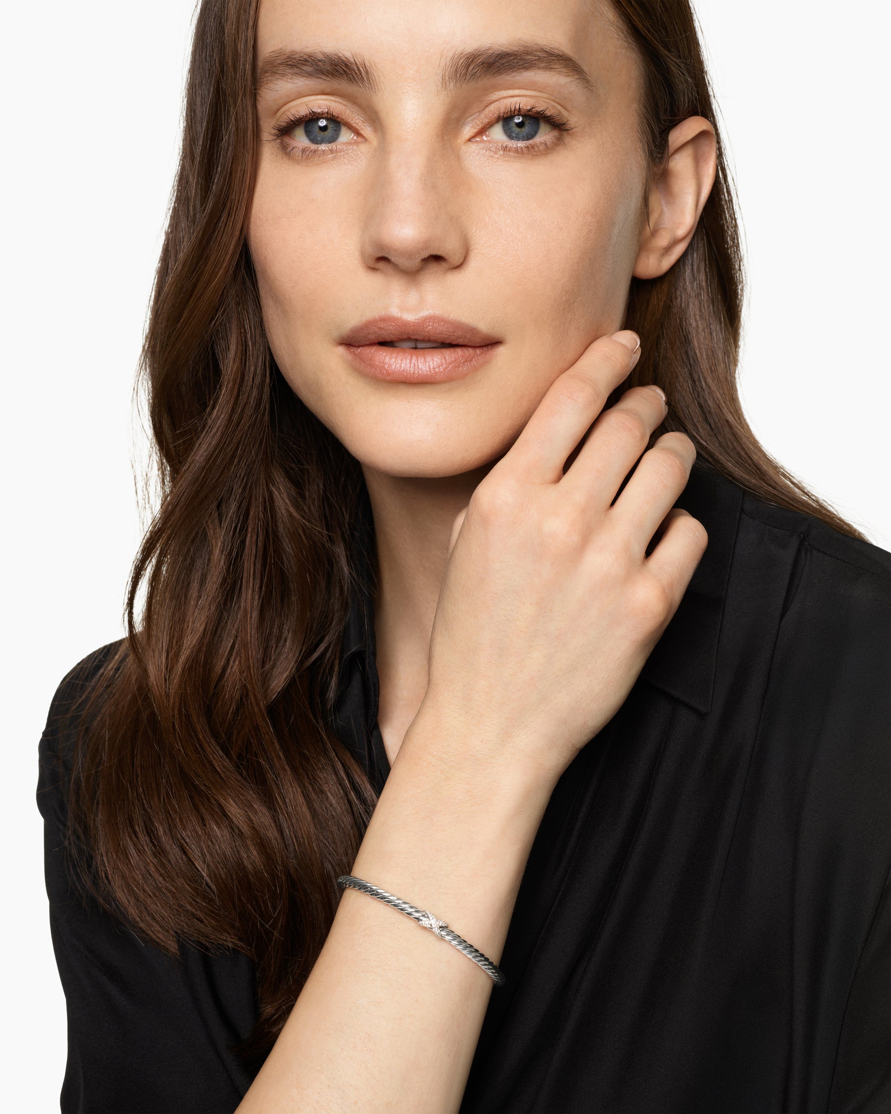 Alternative view of Cable Flex X Station Bracelet in Sterling Silver with Diamonds, 4mm