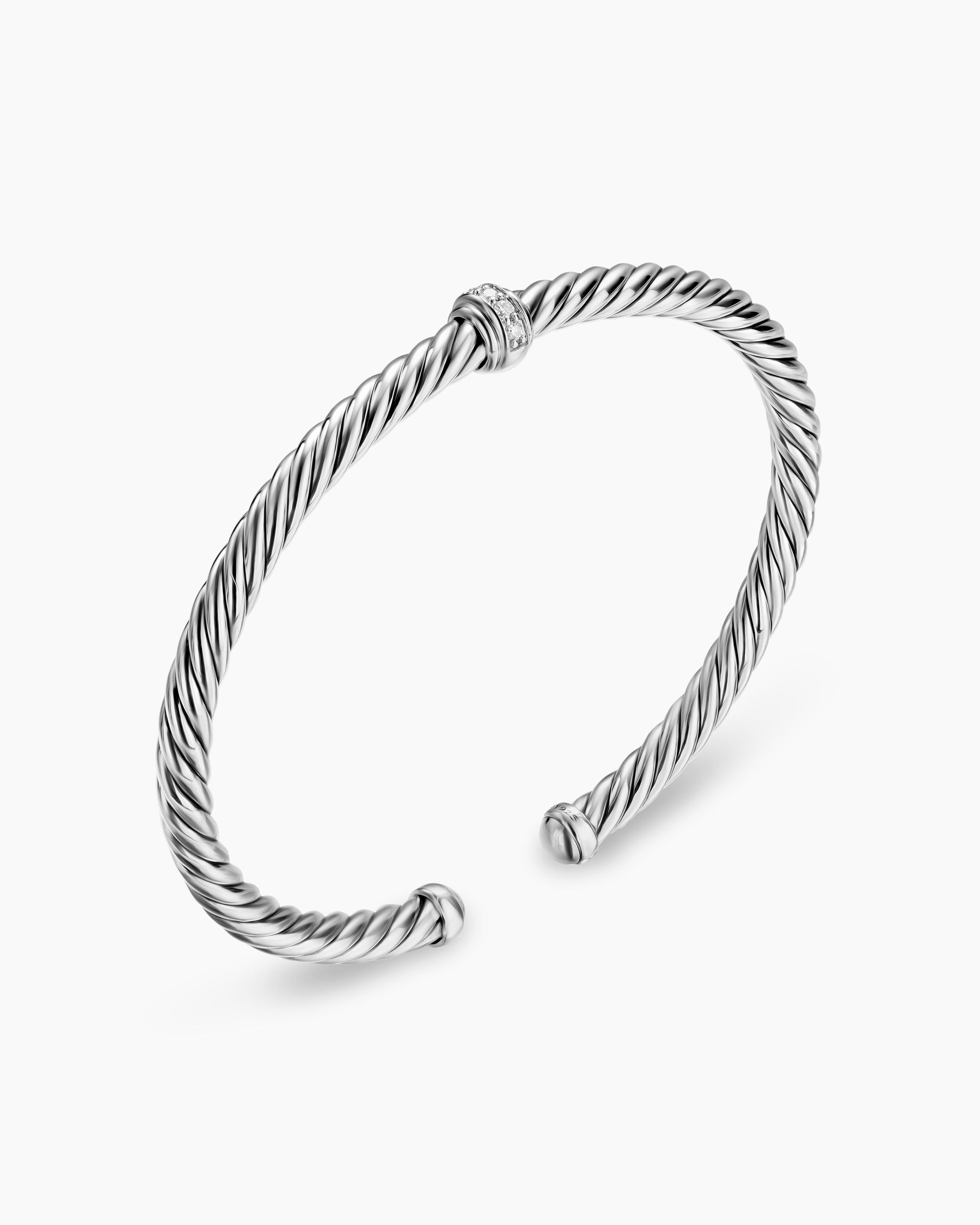 Alternative view of Cable Flex Station Bracelet in Sterling Silver with Diamonds, 4mm