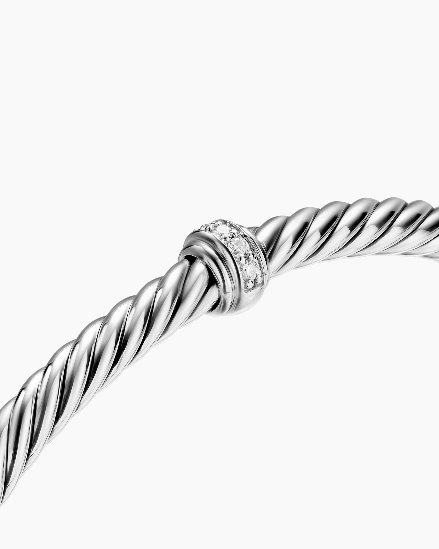 Cable Flex Station Bracelet in Sterling Silver with Diamonds, 4mm - Image 4