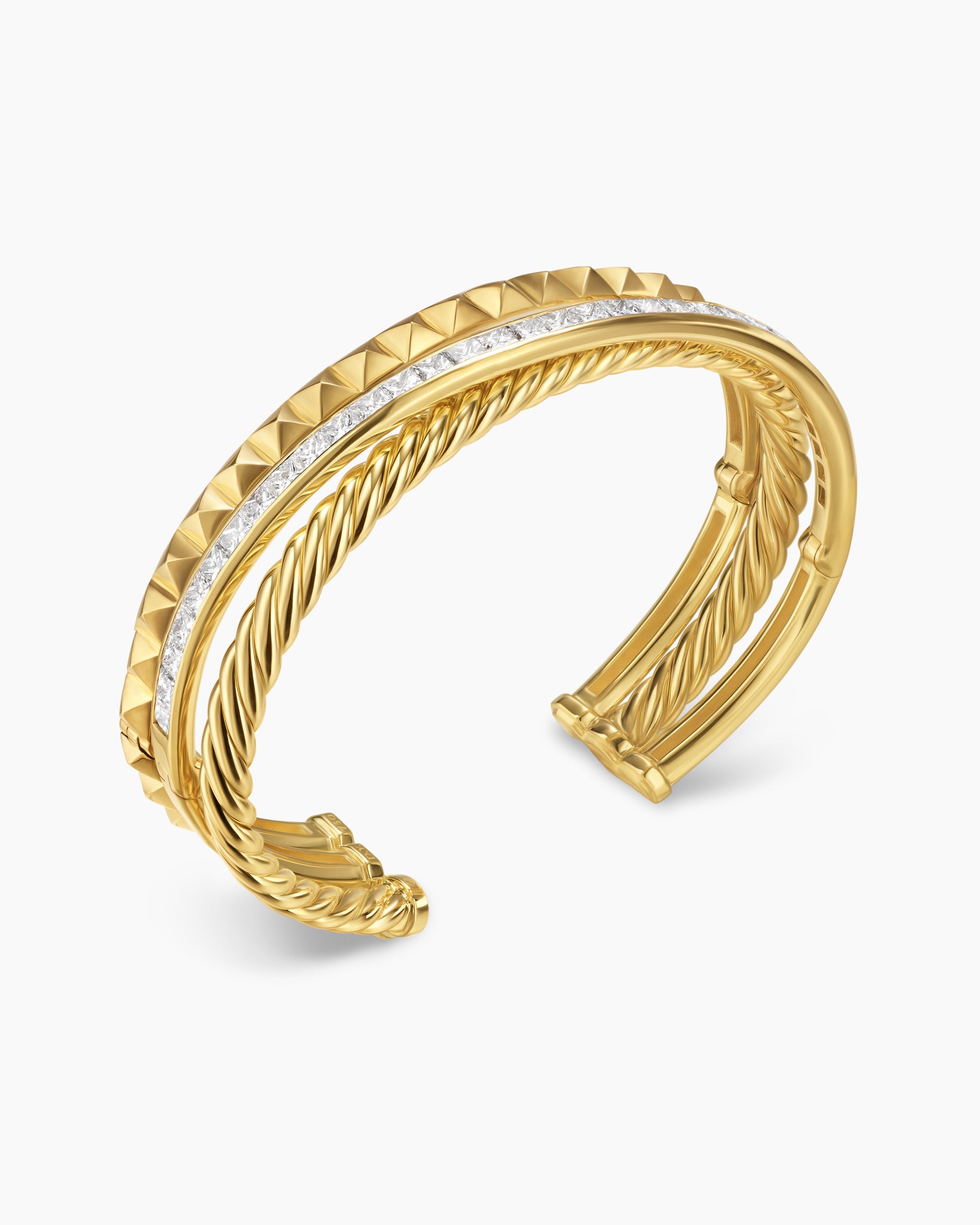 Crossover Trio Three Row Cuff Bracelet in 18K Yellow Gold with Diamonds, 20mm - Image 3