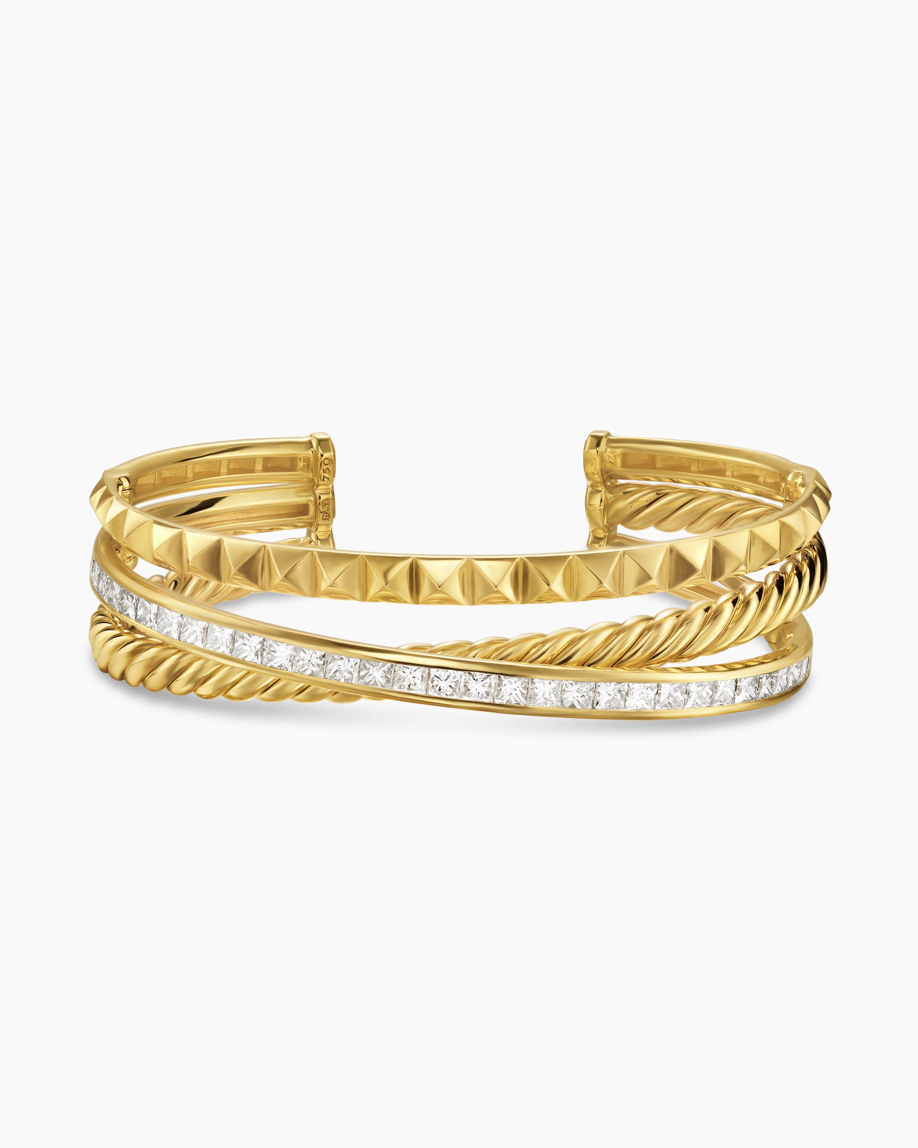 Crossover Trio Three Row Cuff Bracelet in 18K Yellow Gold with Diamonds, 20mm - Image 4