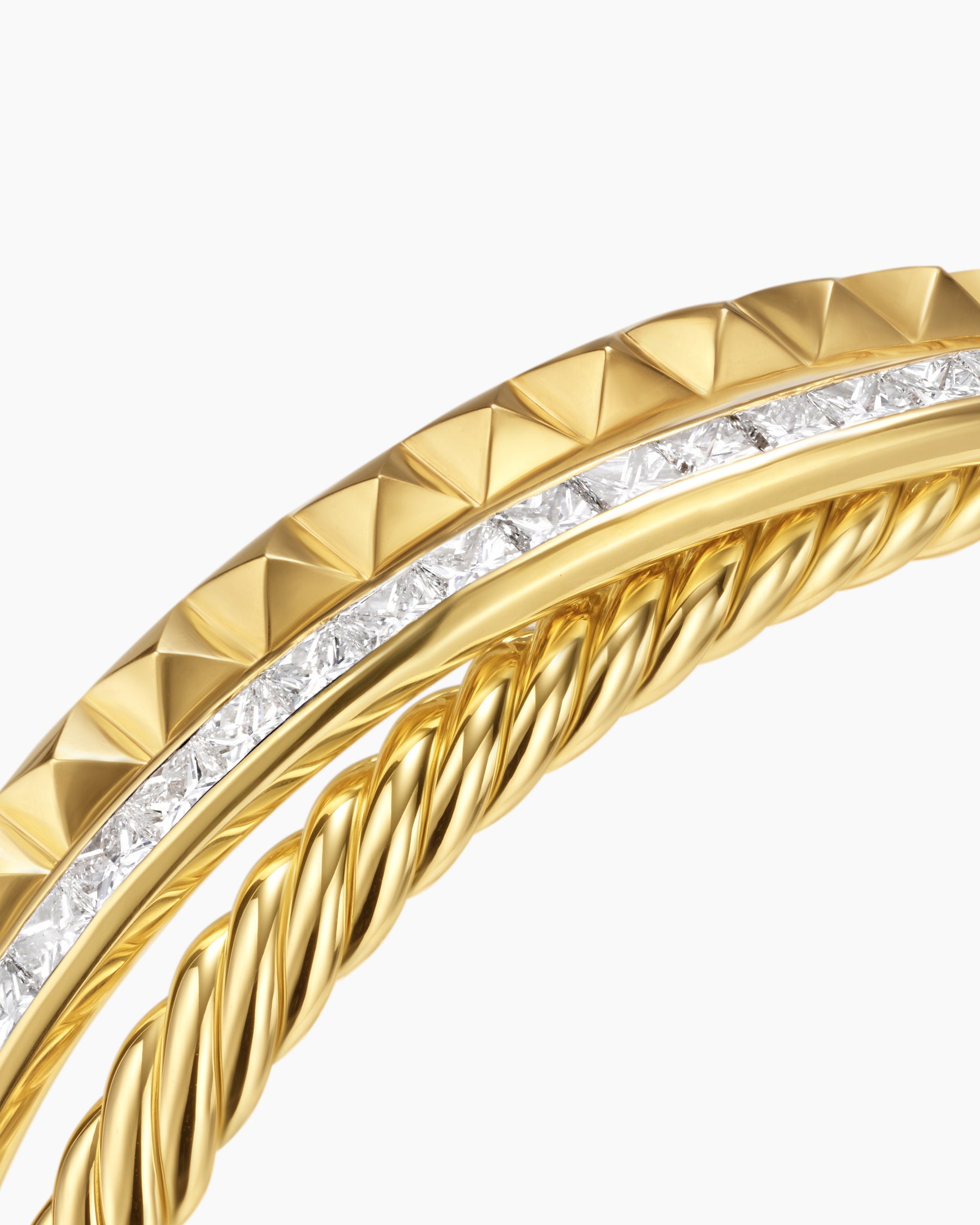 Crossover Trio Three Row Cuff Bracelet in 18K Yellow Gold with Diamonds, 20mm - Image 5