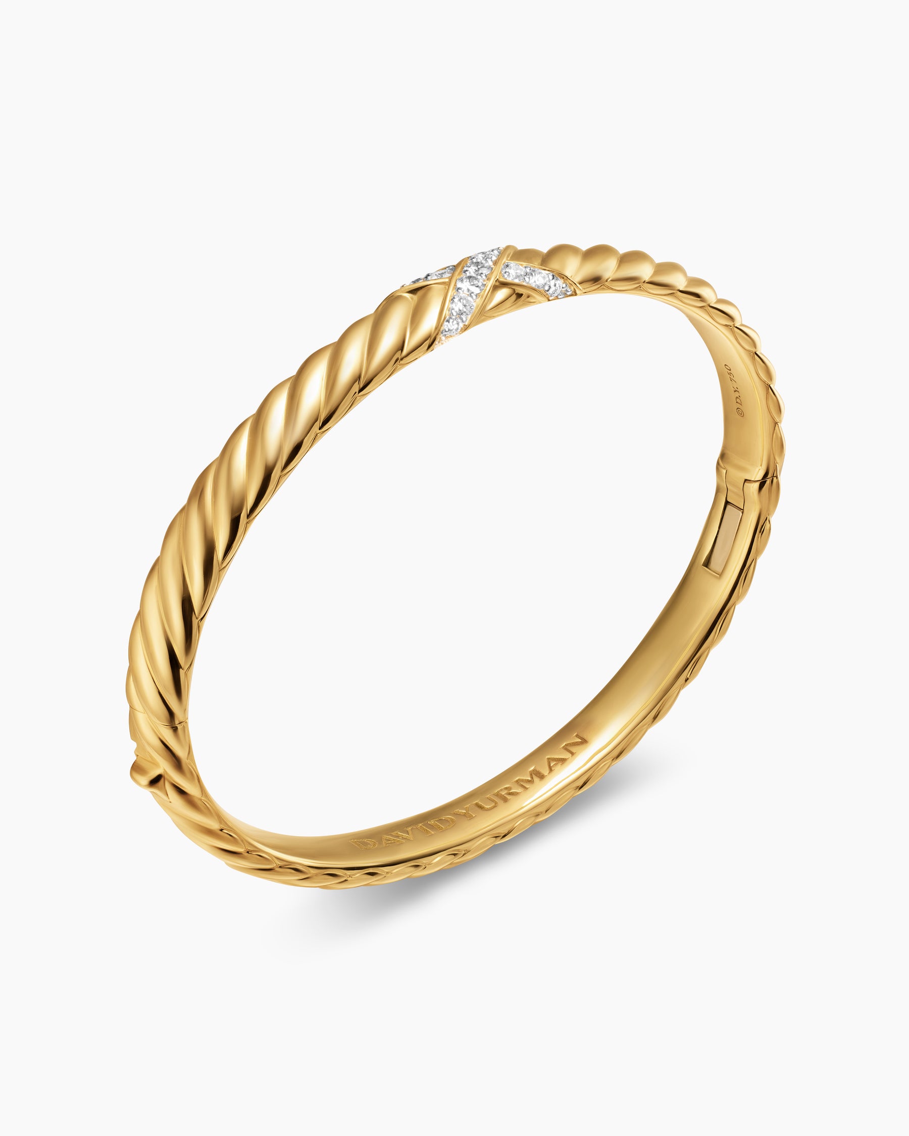 Sculpted Cable X Center Station Bracelet in 18K Yellow Gold with Diamonds, 6.2mm - Image 3