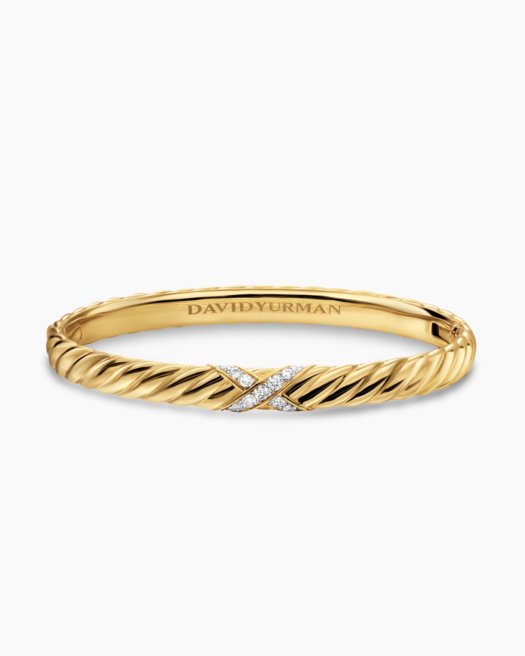 Sculpted Cable X Center Station Bracelet in 18K Yellow Gold with Diamonds, 6.2mm - Image 4