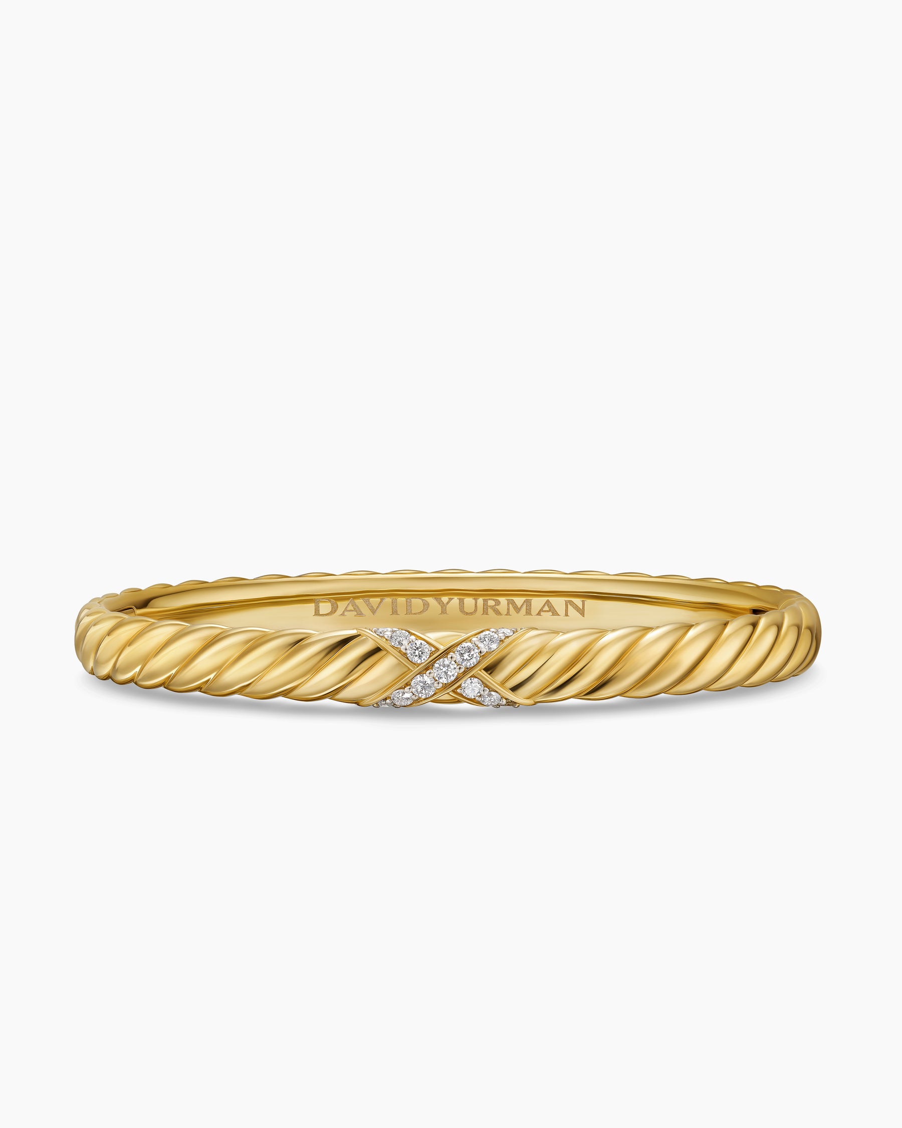 Sculpted Cable X Center Station Bracelet in 18K Yellow Gold with Diamonds, 6.2mm