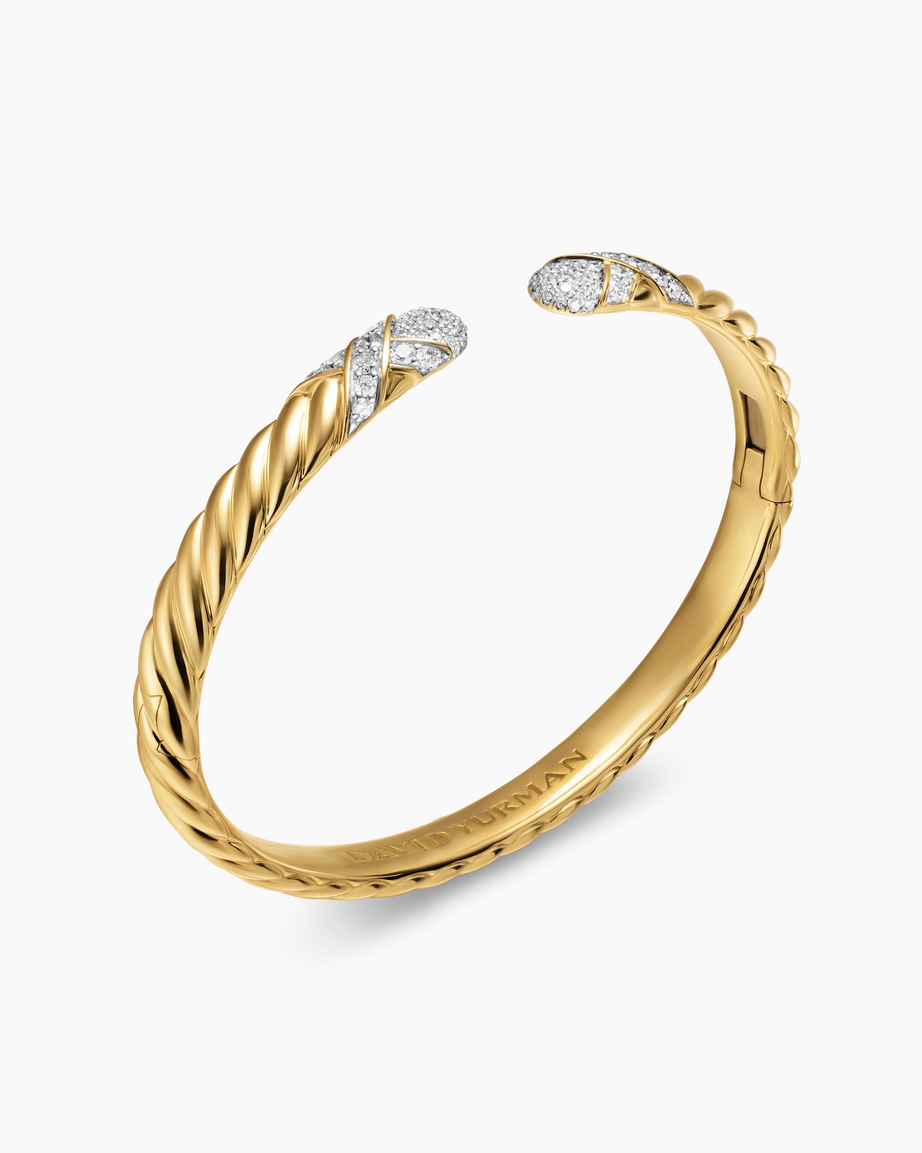 Sculpted Cable X Cuff Bracelet in 18K Yellow Gold with Diamonds, 6.2mm - Image 3