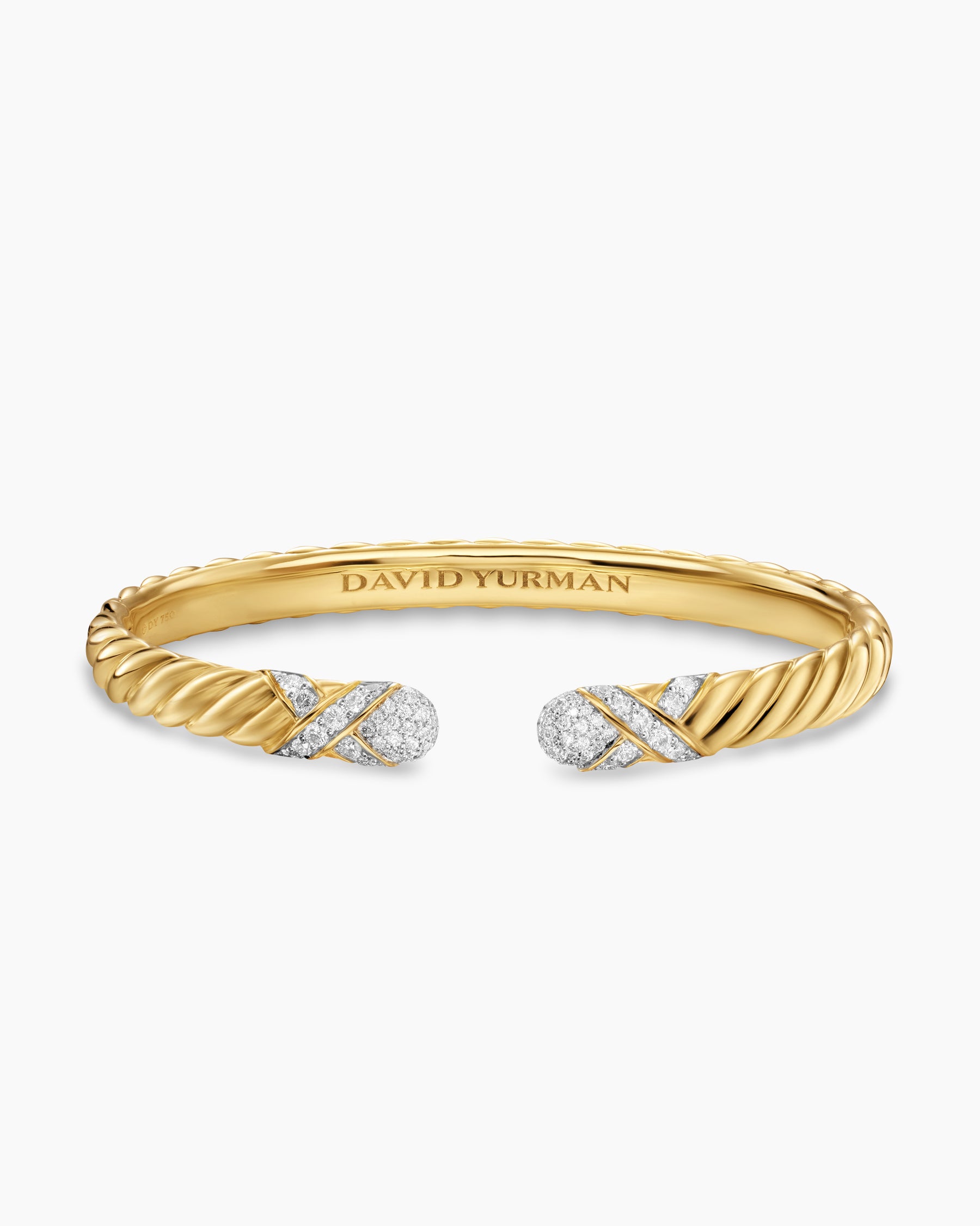 Sculpted Cable X Cuff Bracelet in 18K Yellow Gold with Diamonds, 6.2mm - Image 4
