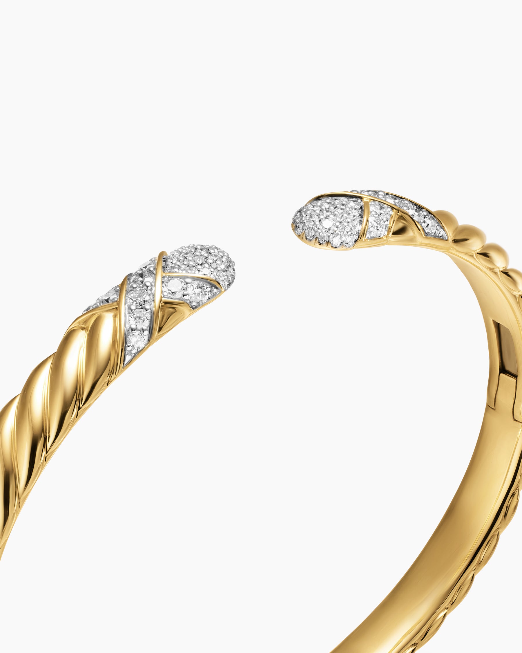 Sculpted Cable X Cuff Bracelet in 18K Yellow Gold with Diamonds, 6.2mm - Image 5