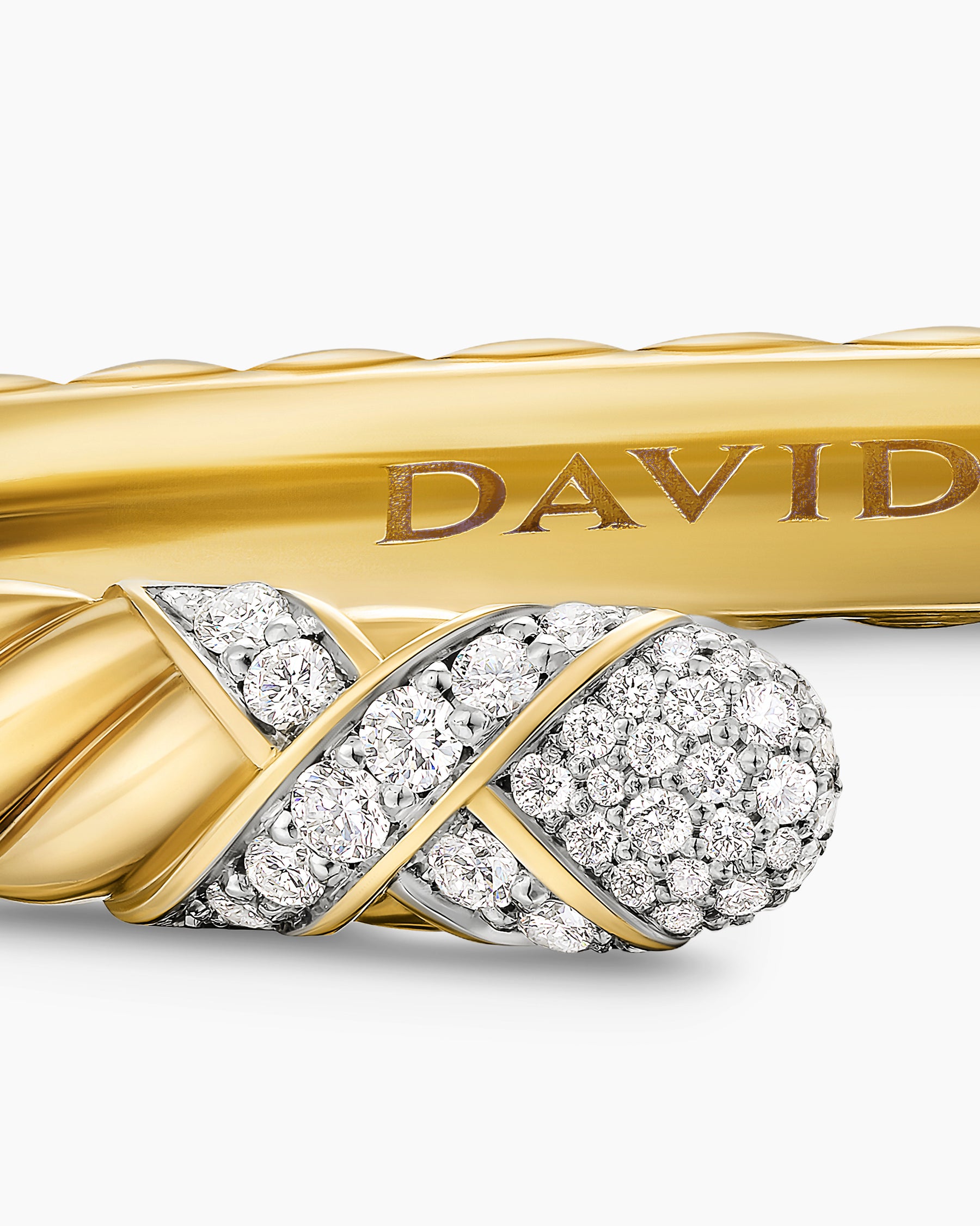 Sculpted Cable X Cuff Bracelet in 18K Yellow Gold with Diamonds, 6.2mm - Image 6