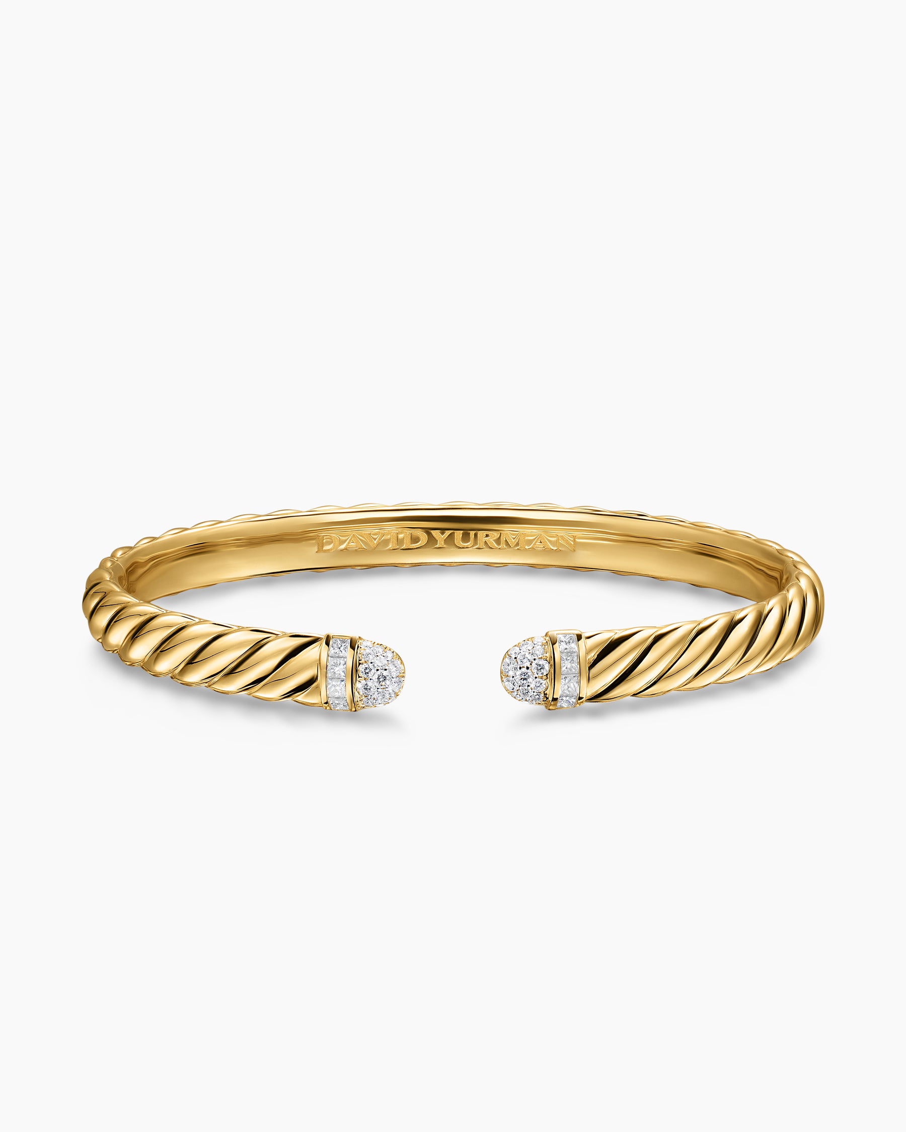 Sculpted Cable Cuff Bracelet in 18K Yellow Gold with Pavé Diamond Domes, 6.2mm - Image 3