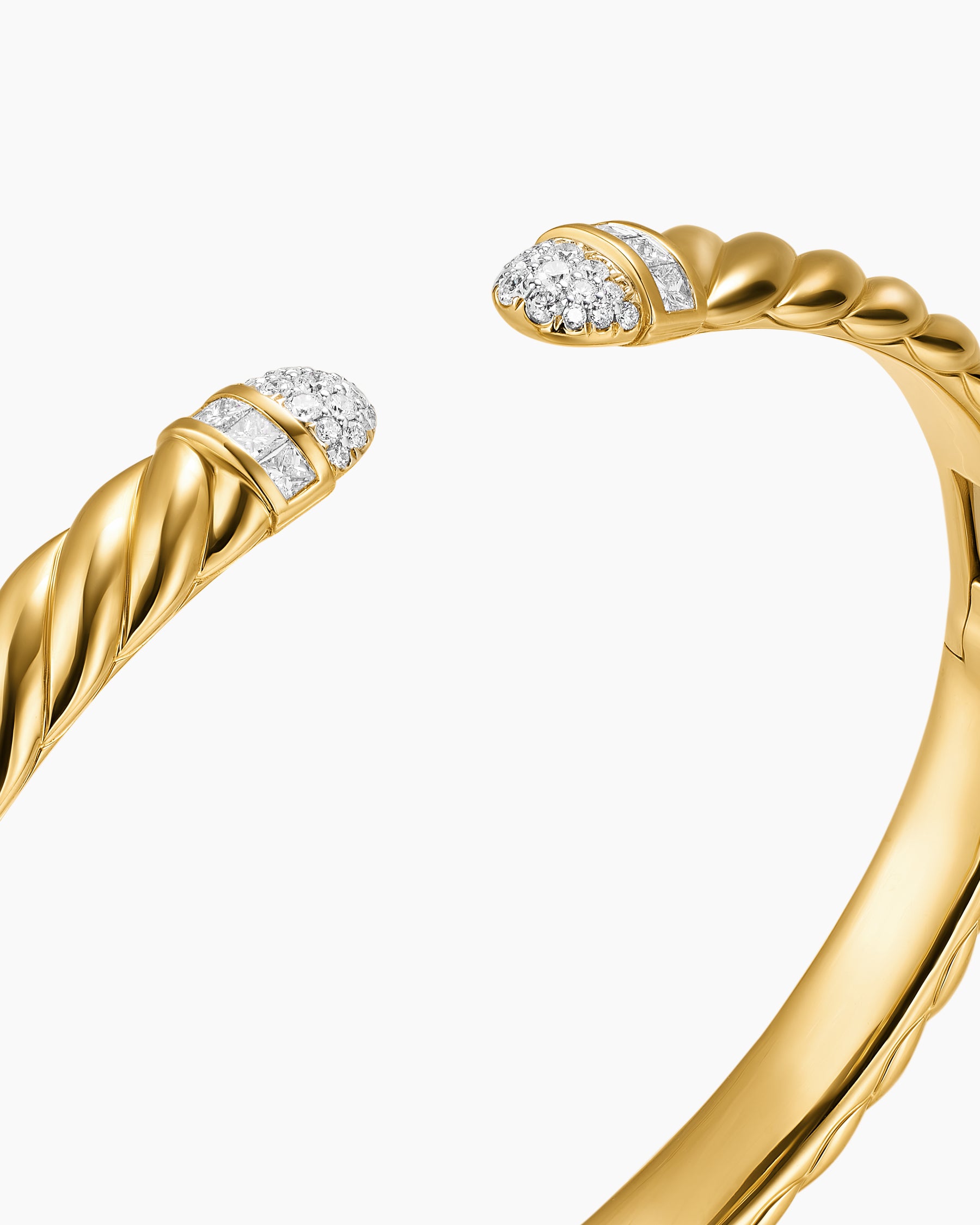 Sculpted Cable Cuff Bracelet in 18K Yellow Gold with Pavé Diamond Domes, 6.2mm - Image 4