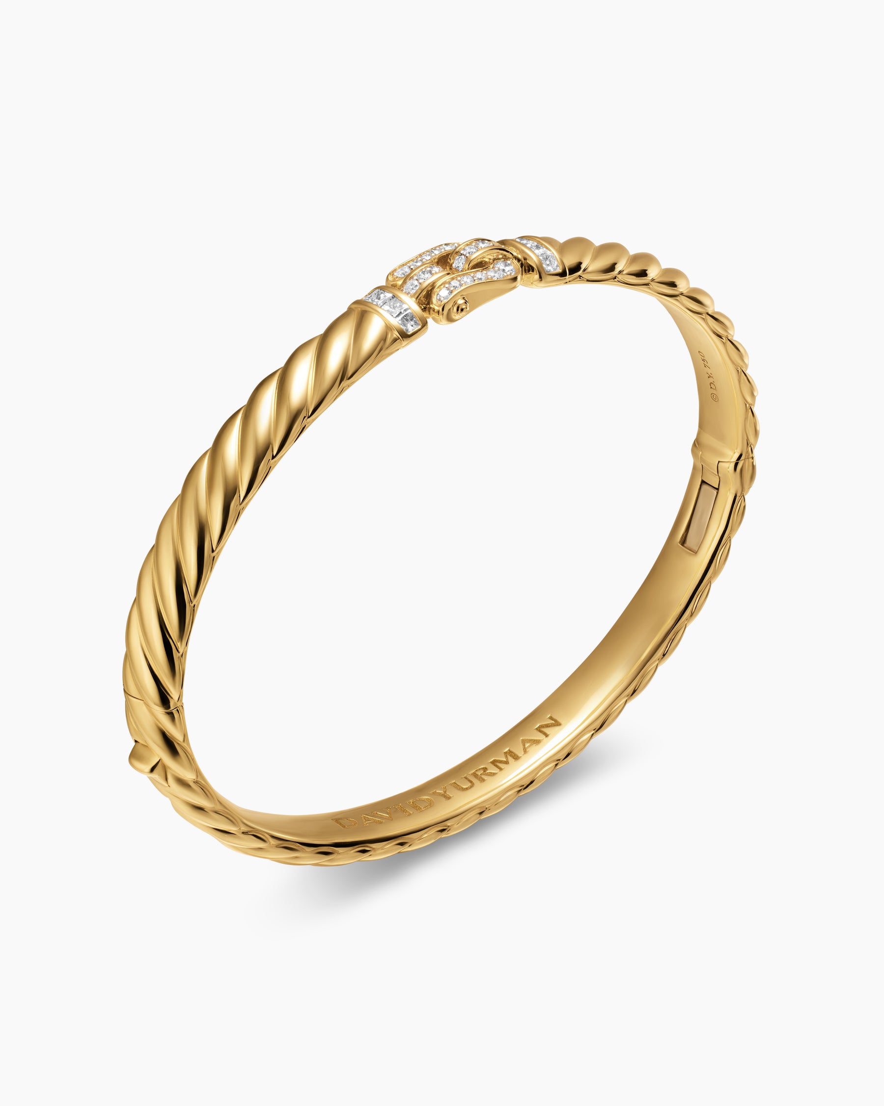 Sculpted Cable Buckle Bracelet in 18K Yellow Gold with Diamonds, 6.2mm - Image 3