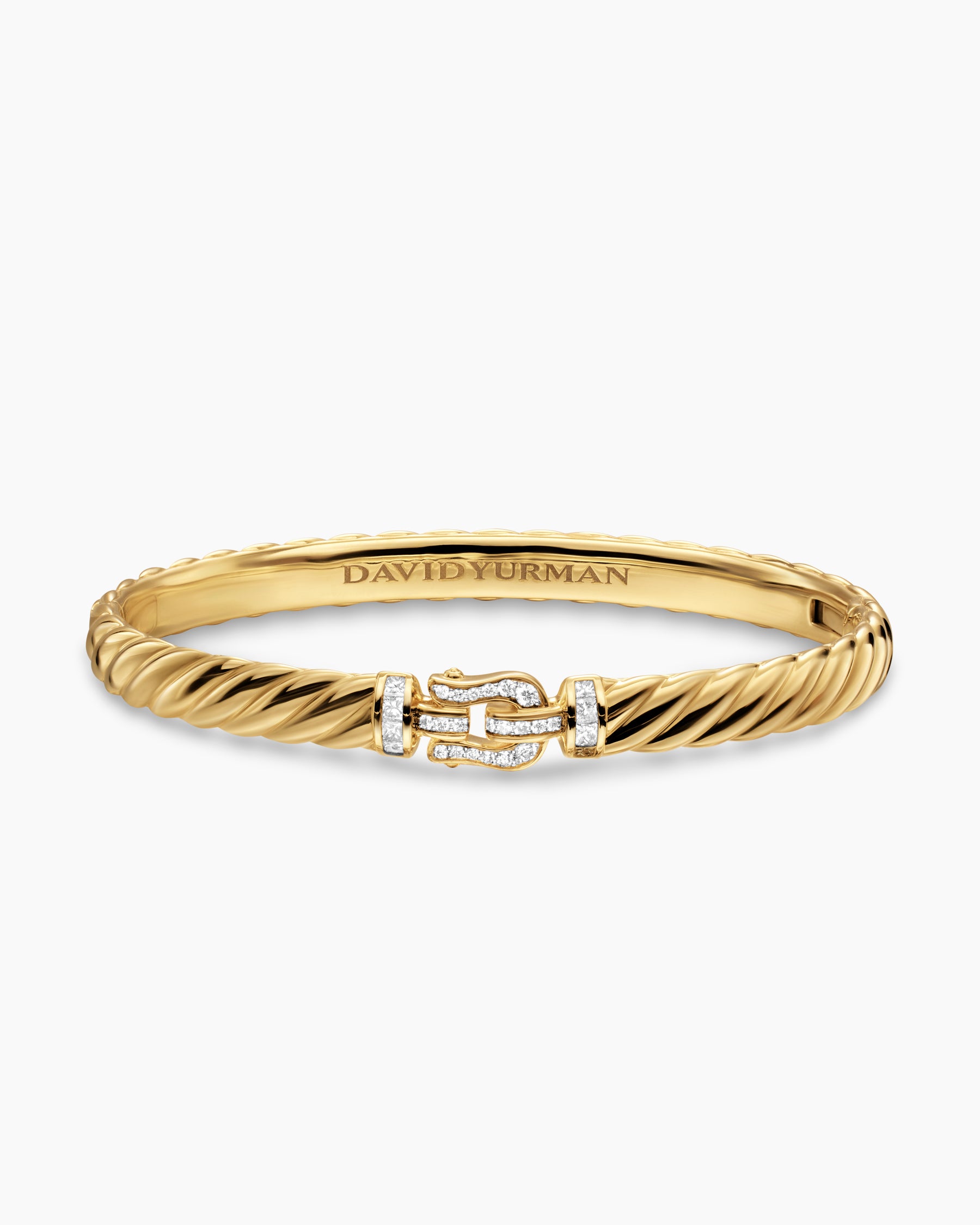 Sculpted Cable Buckle Bracelet in 18K Yellow Gold with Diamonds, 6.2mm - Image 4