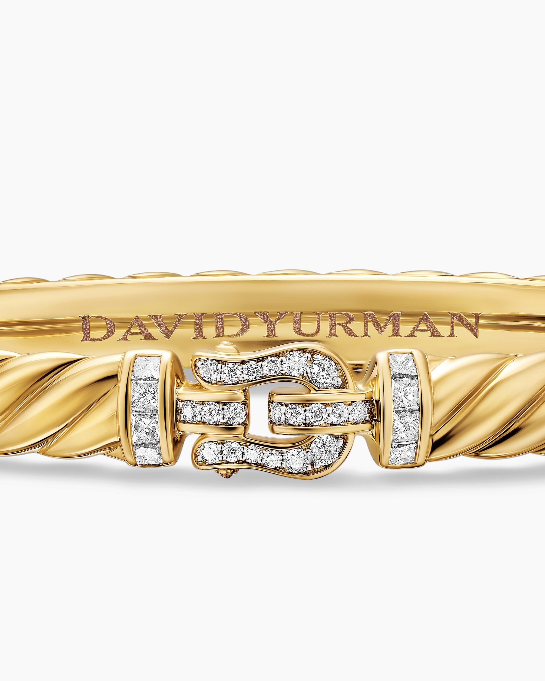 Sculpted Cable Buckle Bracelet in 18K Yellow Gold with Diamonds, 6.2mm - Image 6