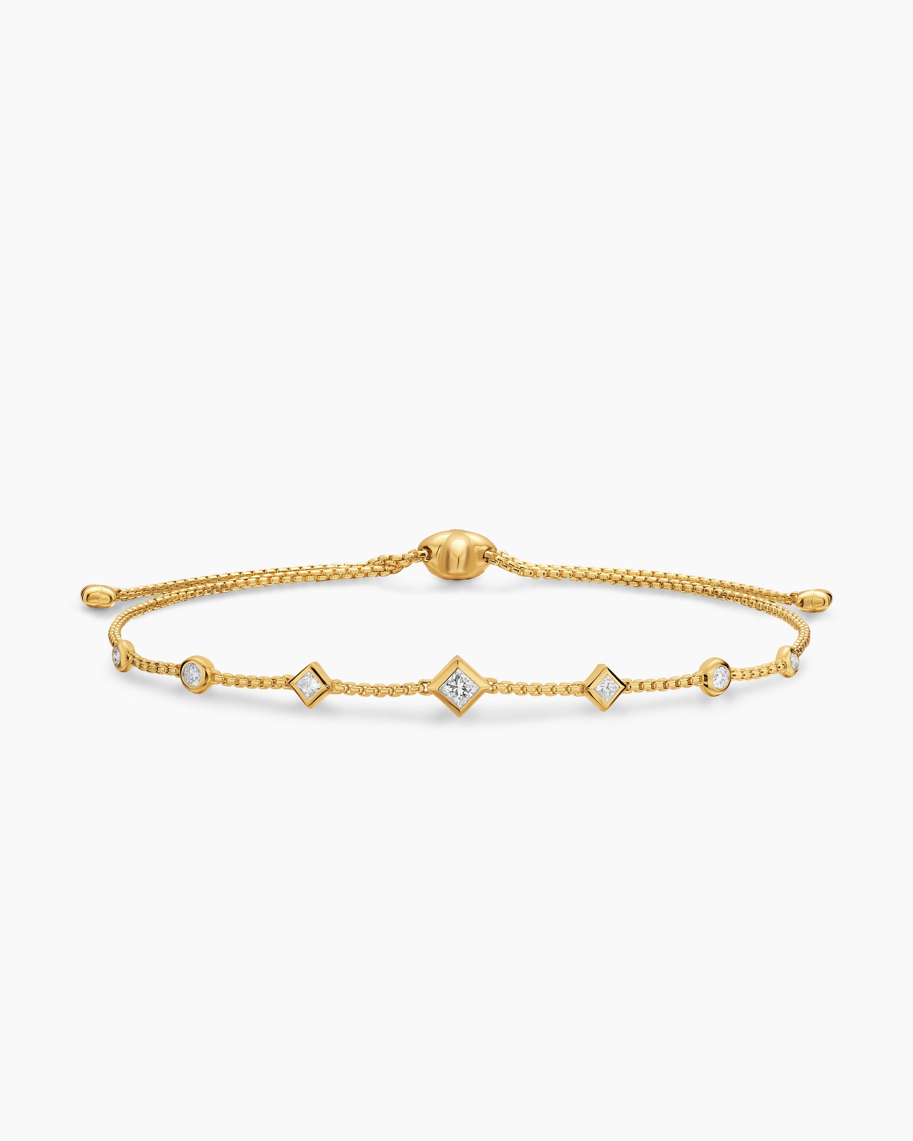 Petite Modern Renaissance Station Chain Bracelet in 18K Yellow Gold with Diamonds, 7.5mm
