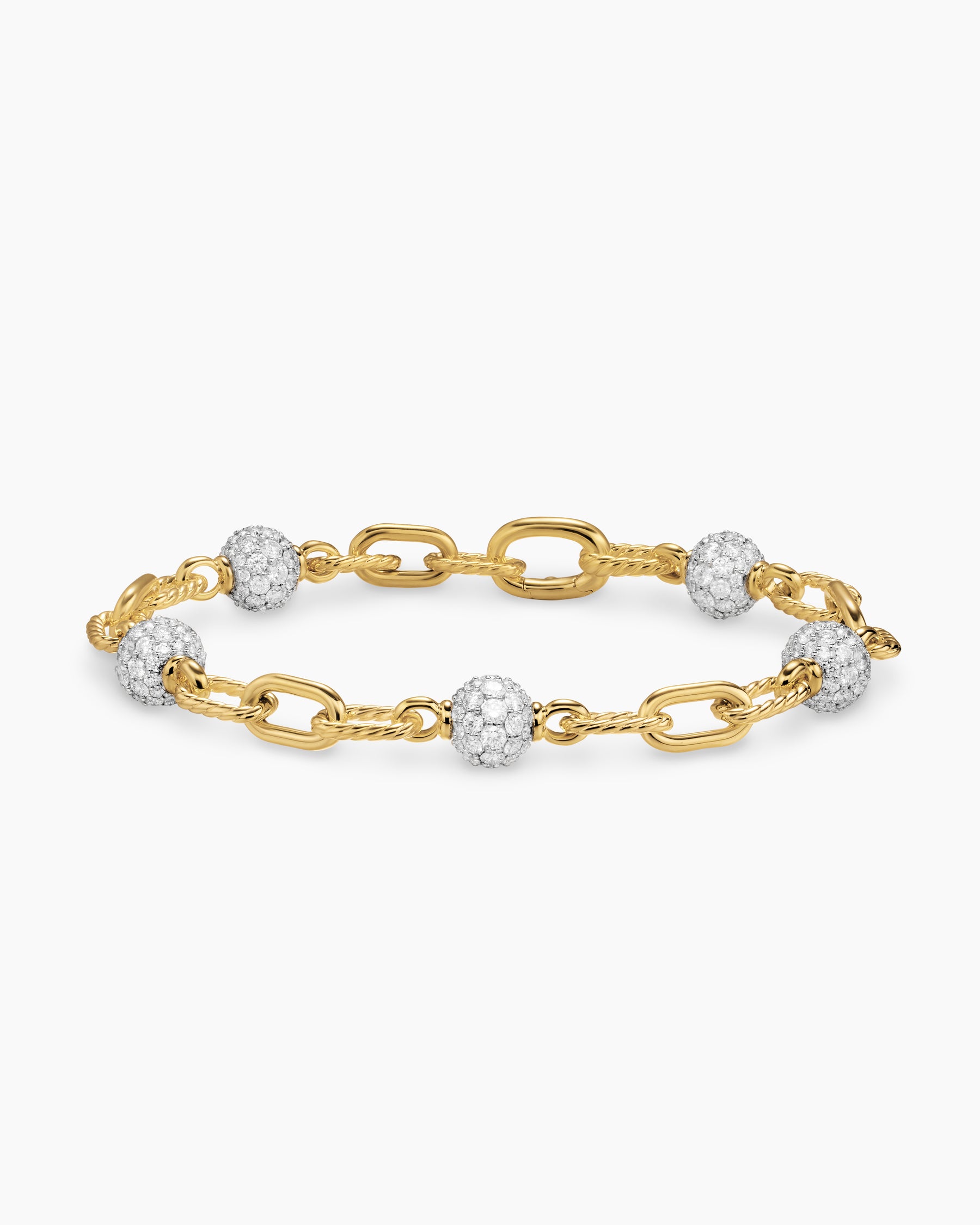 DY Madison Pavé Bead Chain Bracelet in 18K Yellow Gold with Diamonds, 6mm