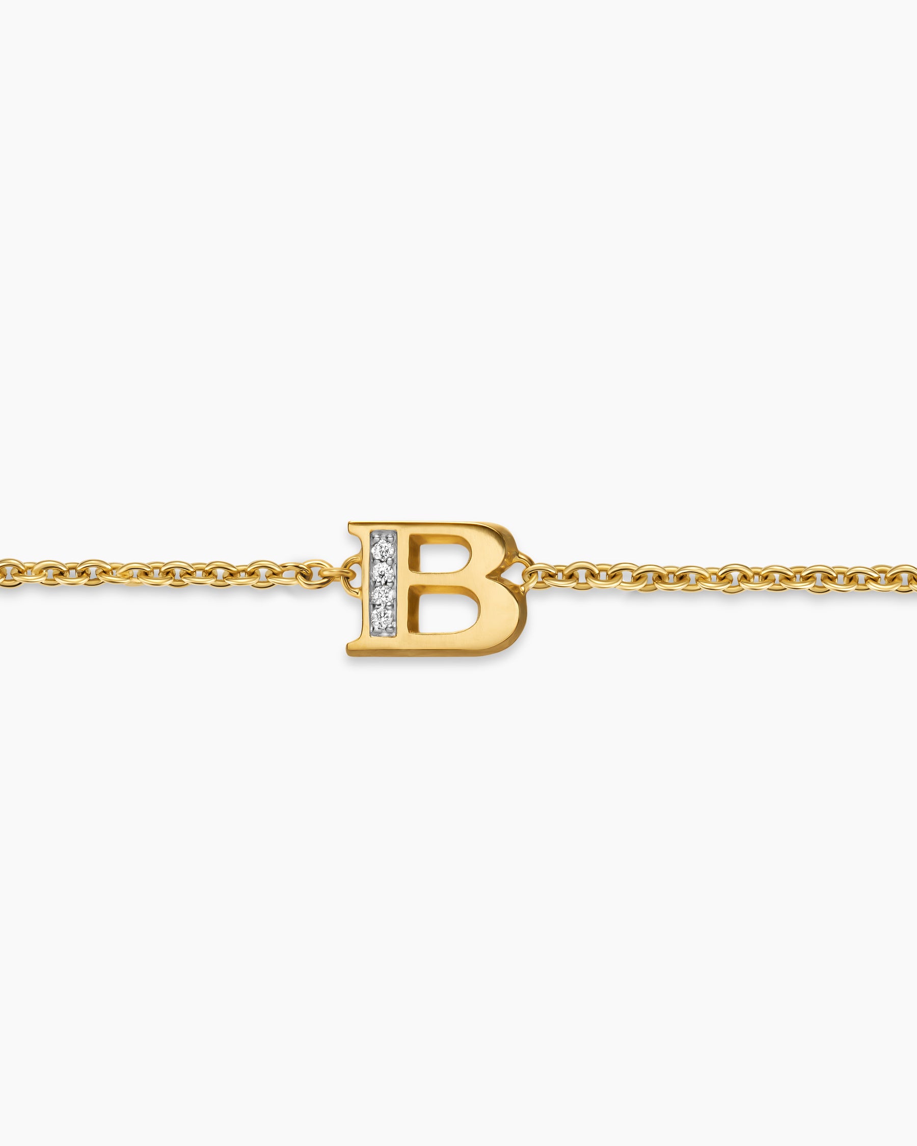 Petite Pavé Initial Chain Bracelet in 18K Yellow Gold with Diamond B - Image 4