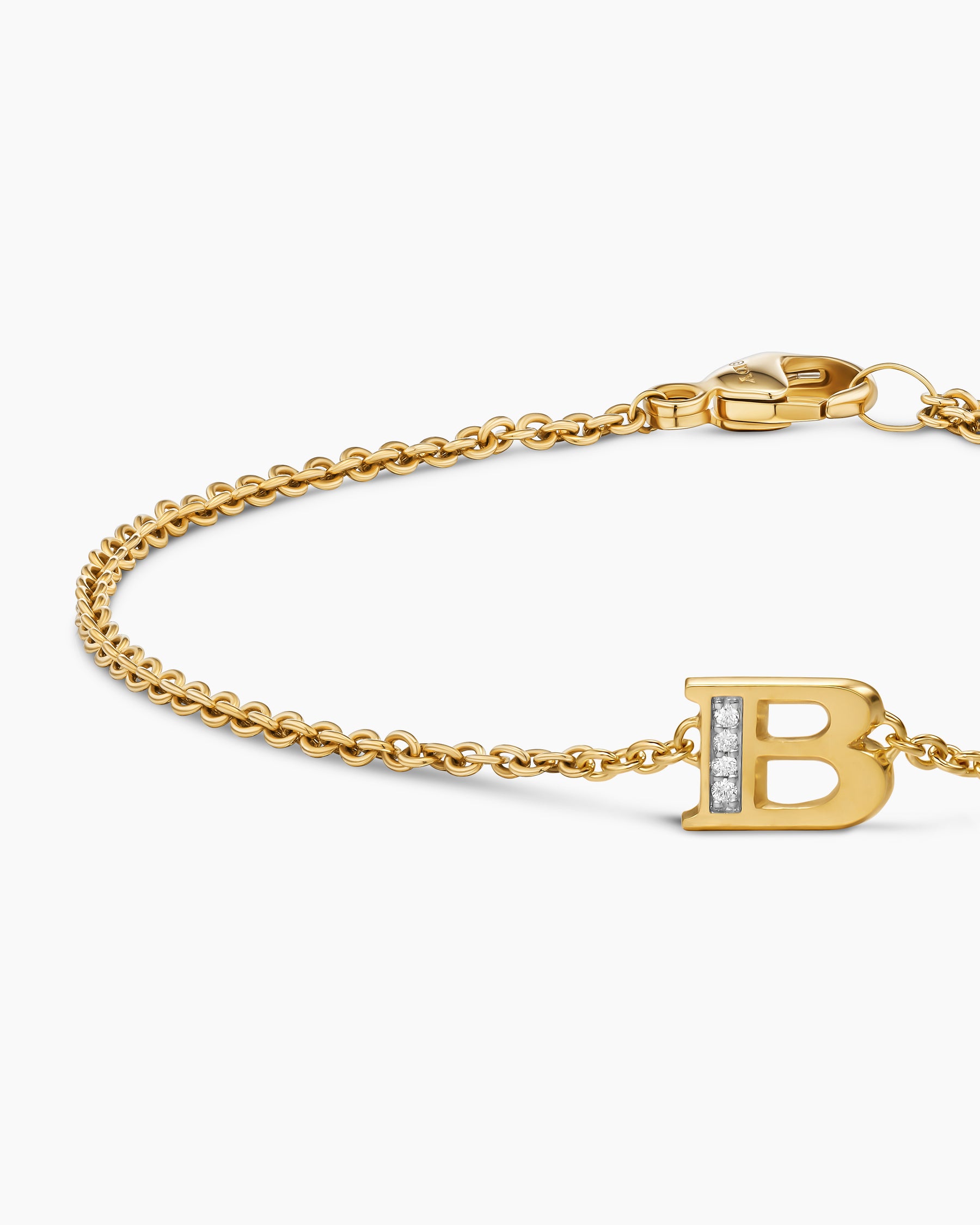 Petite Pavé Initial Chain Bracelet in 18K Yellow Gold with Diamond B - Image 5