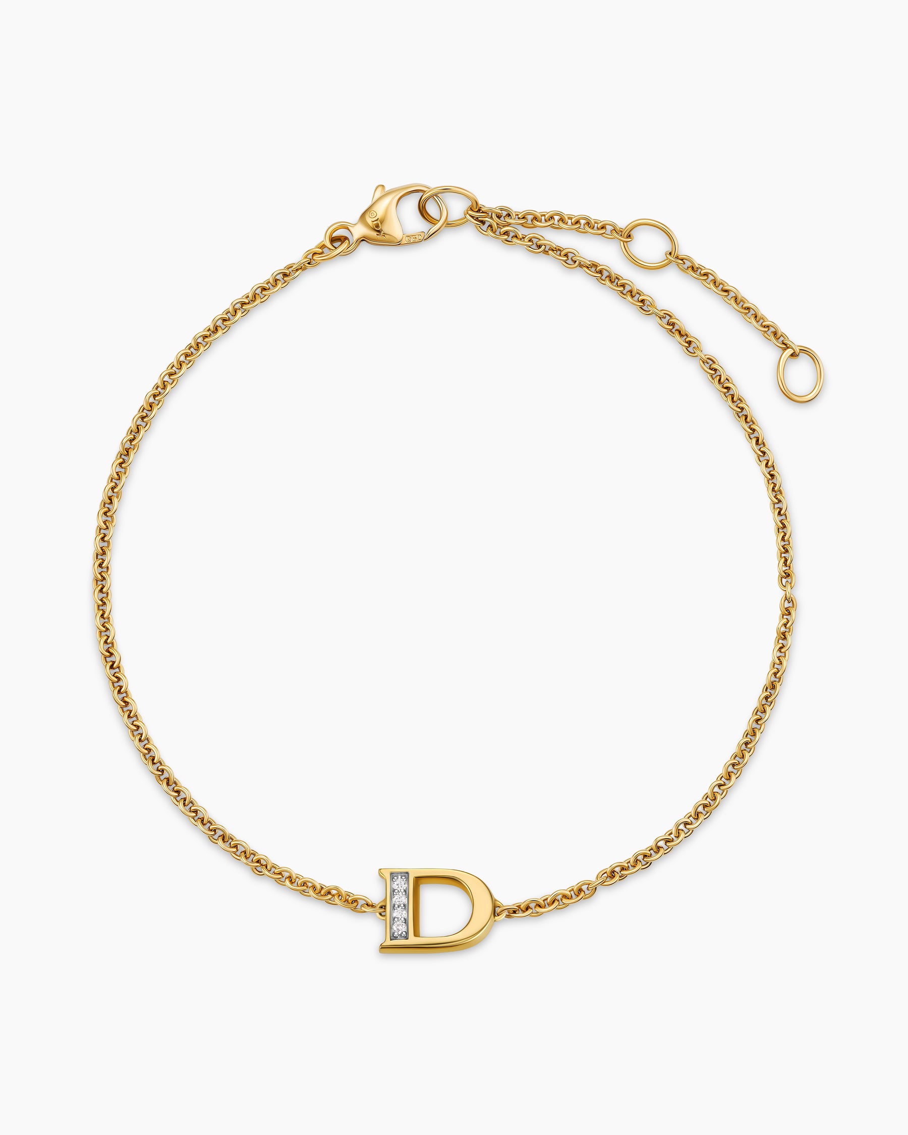 Petite Pavé Initial Chain Bracelet in 18K Yellow Gold with Diamond D - Image 3