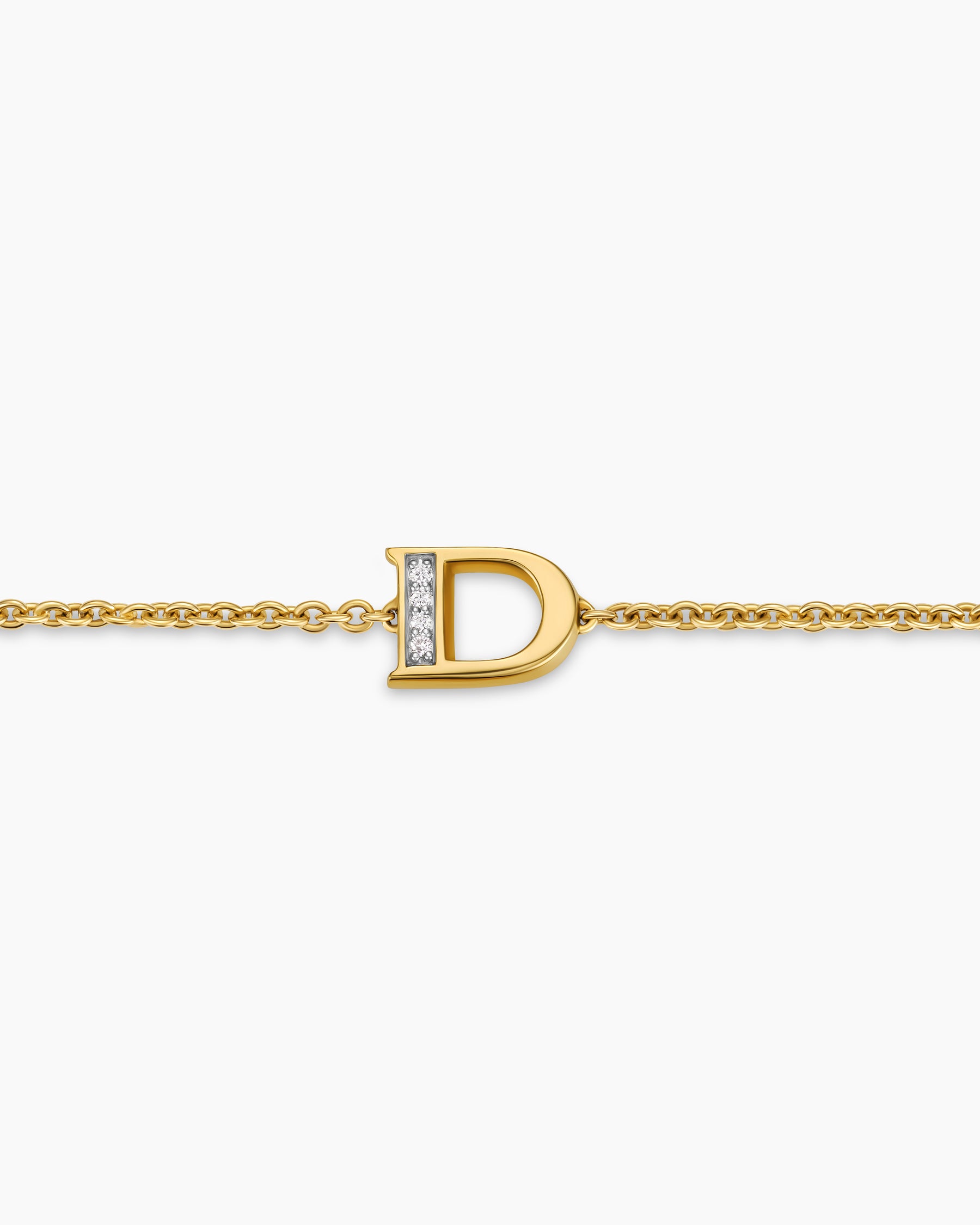 Petite Pavé Initial Chain Bracelet in 18K Yellow Gold with Diamond D - Image 4