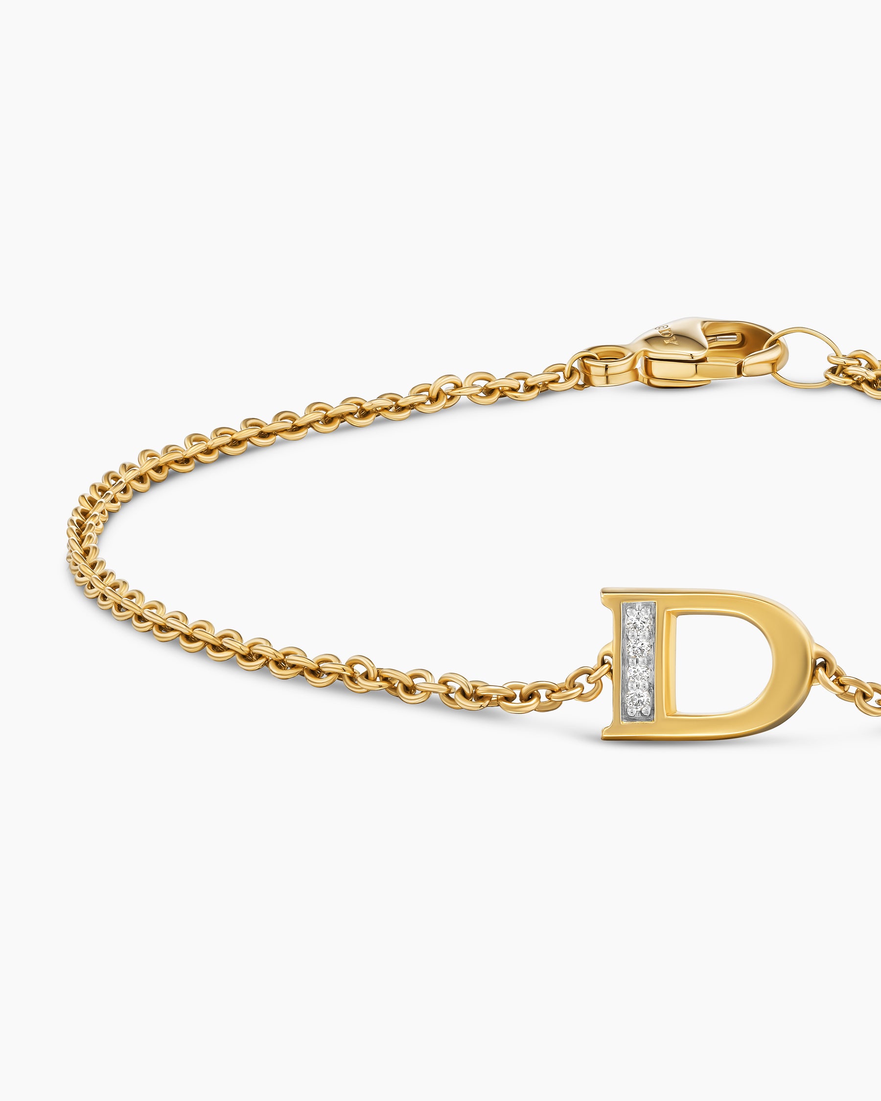 Petite Pavé Initial Chain Bracelet in 18K Yellow Gold with Diamond D - Image 5