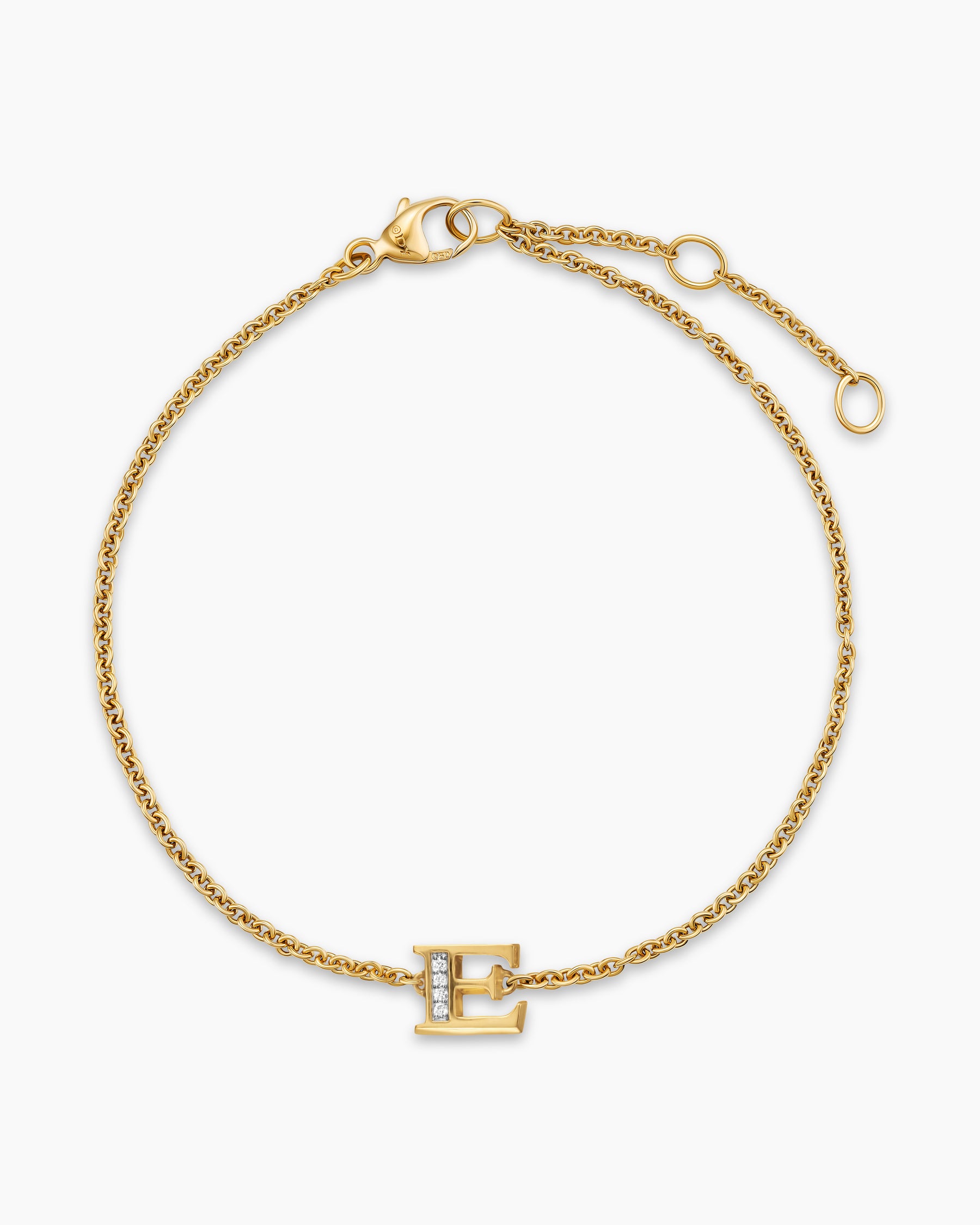 Petite Pavé Initial Chain Bracelet in 18K Yellow Gold with Diamond E - Image 3