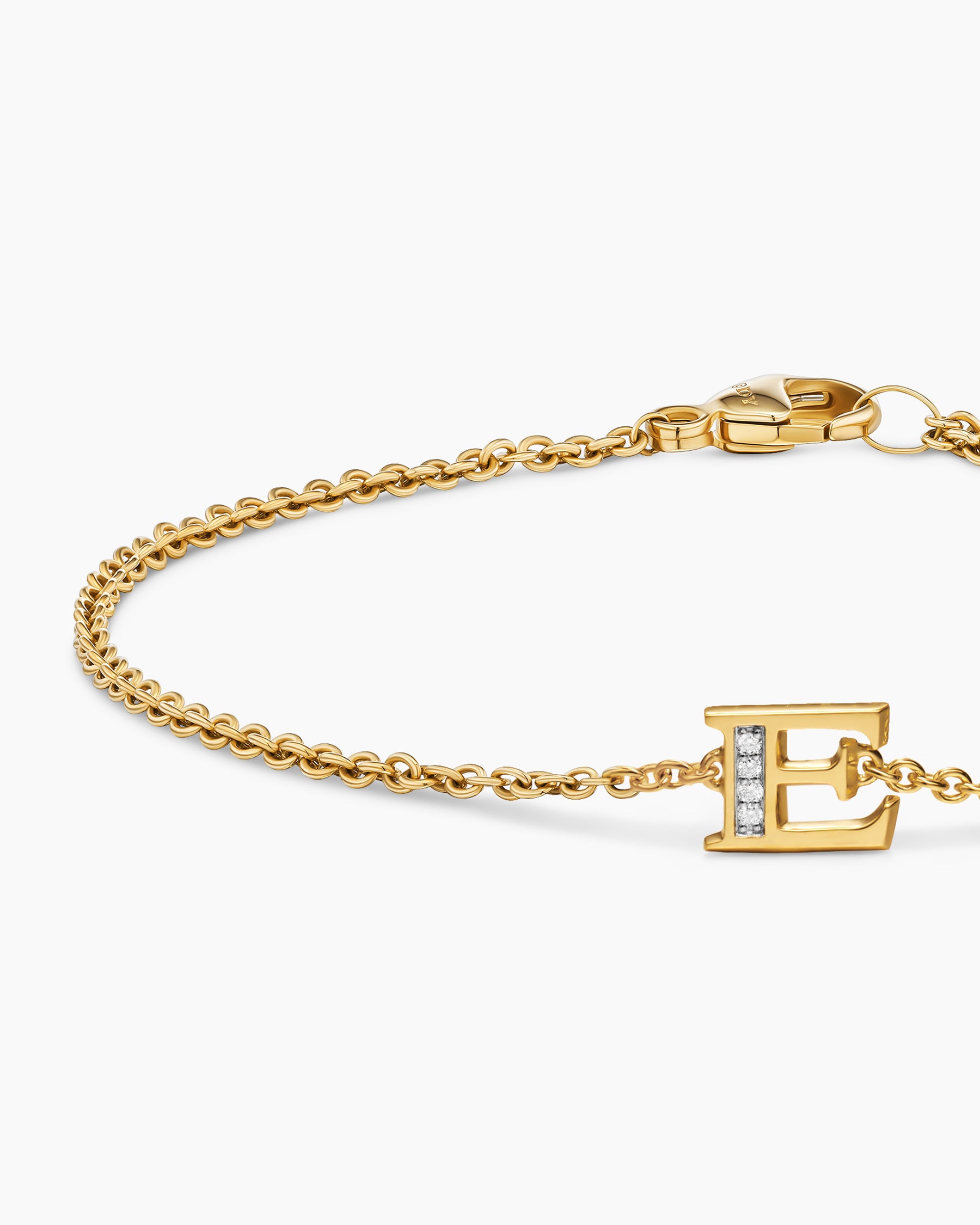 Petite Pavé Initial Chain Bracelet in 18K Yellow Gold with Diamond E - Image 5