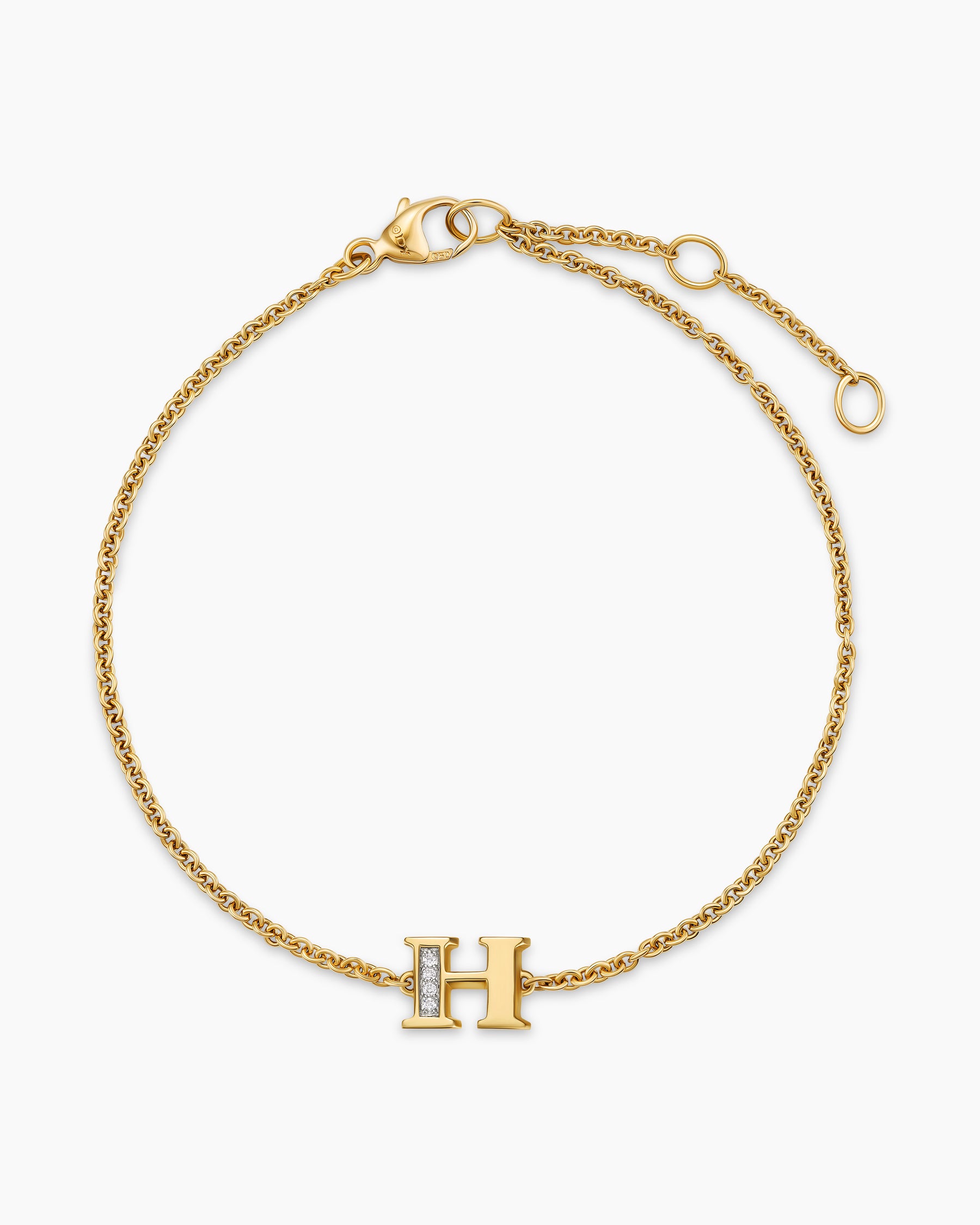 Petite Pavé Initial Chain Bracelet in 18K Yellow Gold with Diamond H - Image 3