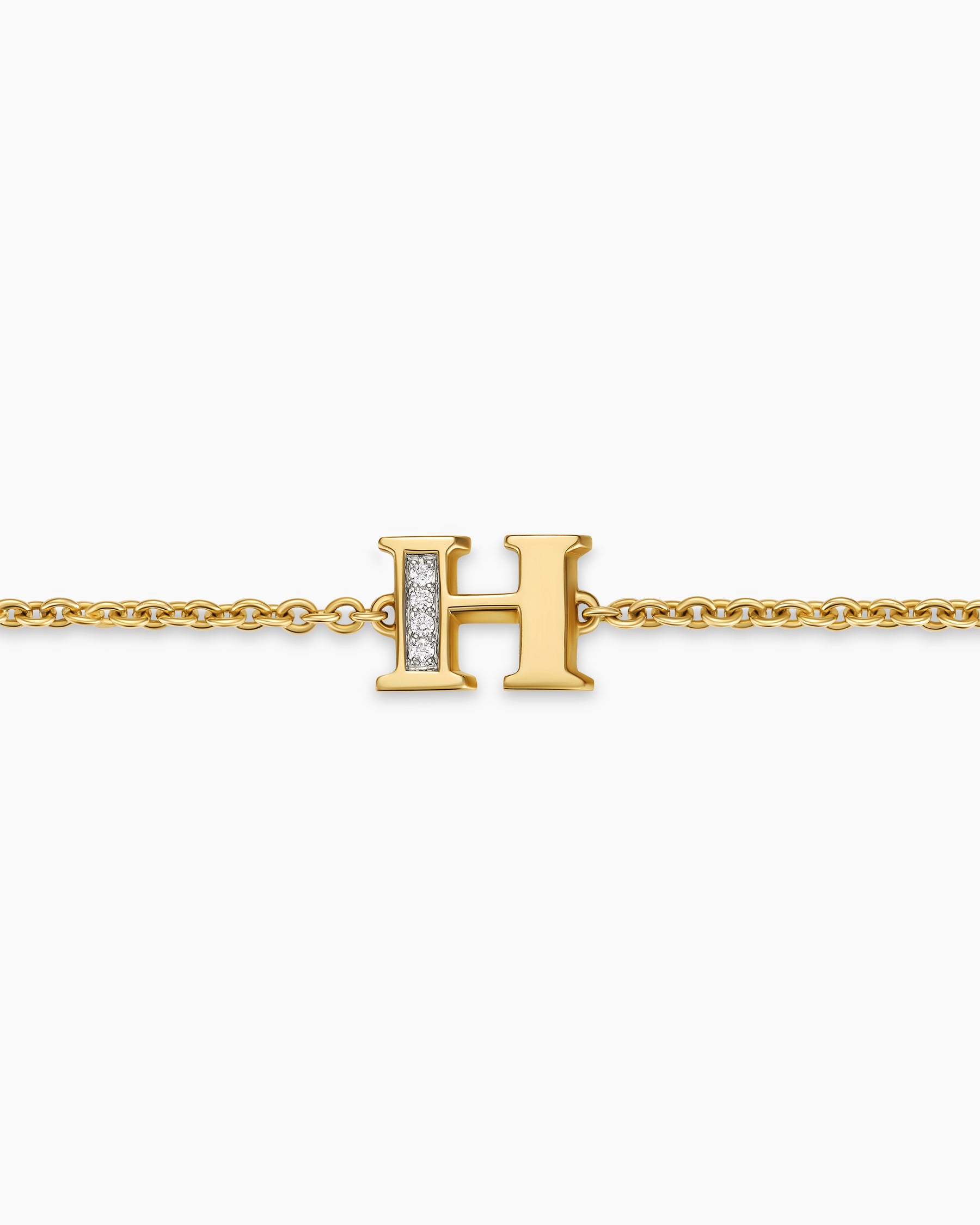 Petite Pavé Initial Chain Bracelet in 18K Yellow Gold with Diamond H - Image 4