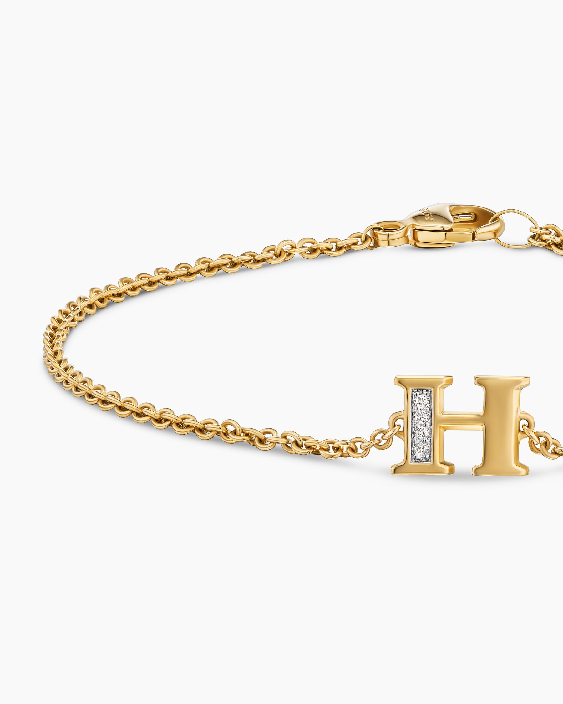 Petite Pavé Initial Chain Bracelet in 18K Yellow Gold with Diamond H - Image 5