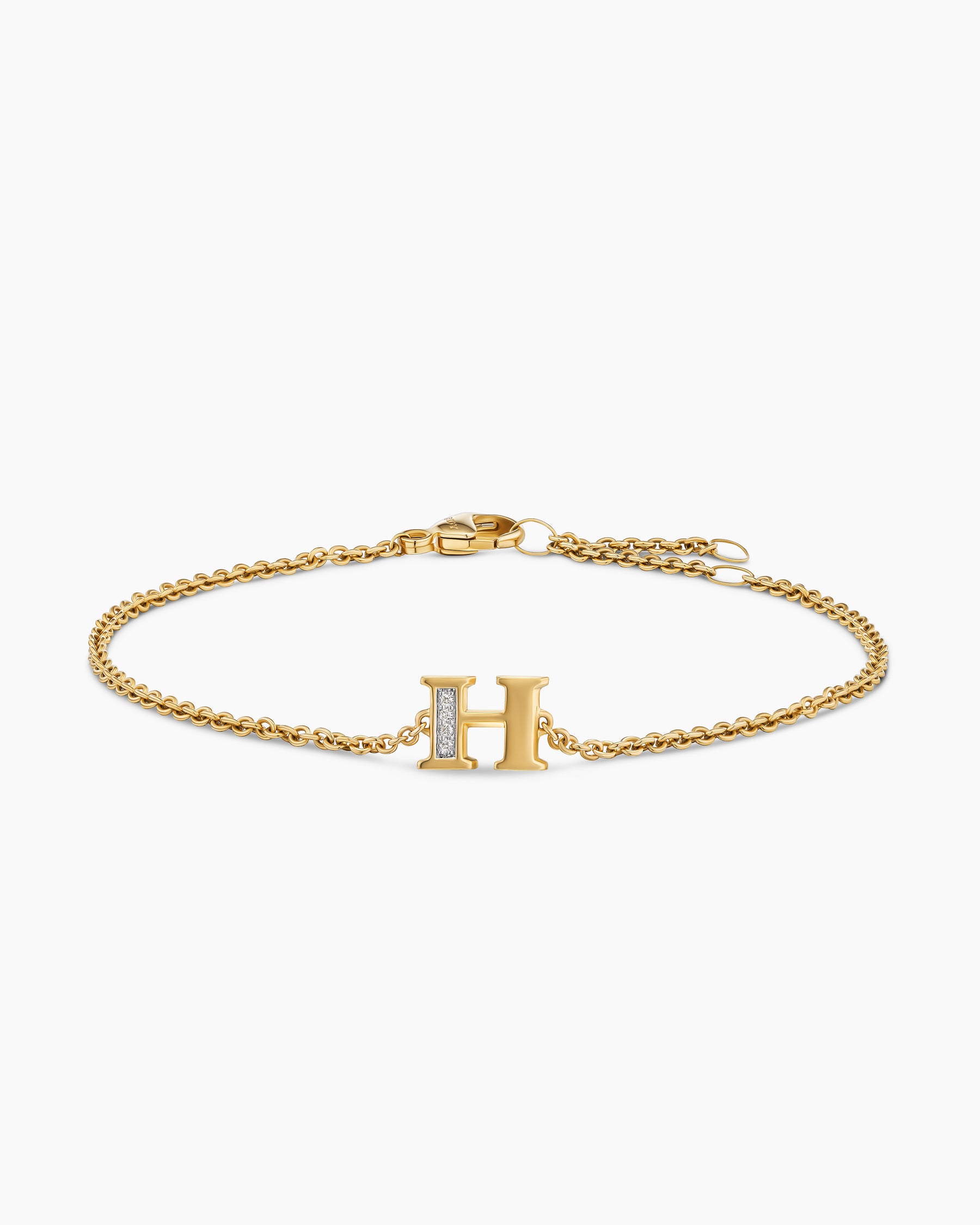 Petite Pavé Initial Chain Bracelet in 18K Yellow Gold with Diamond H