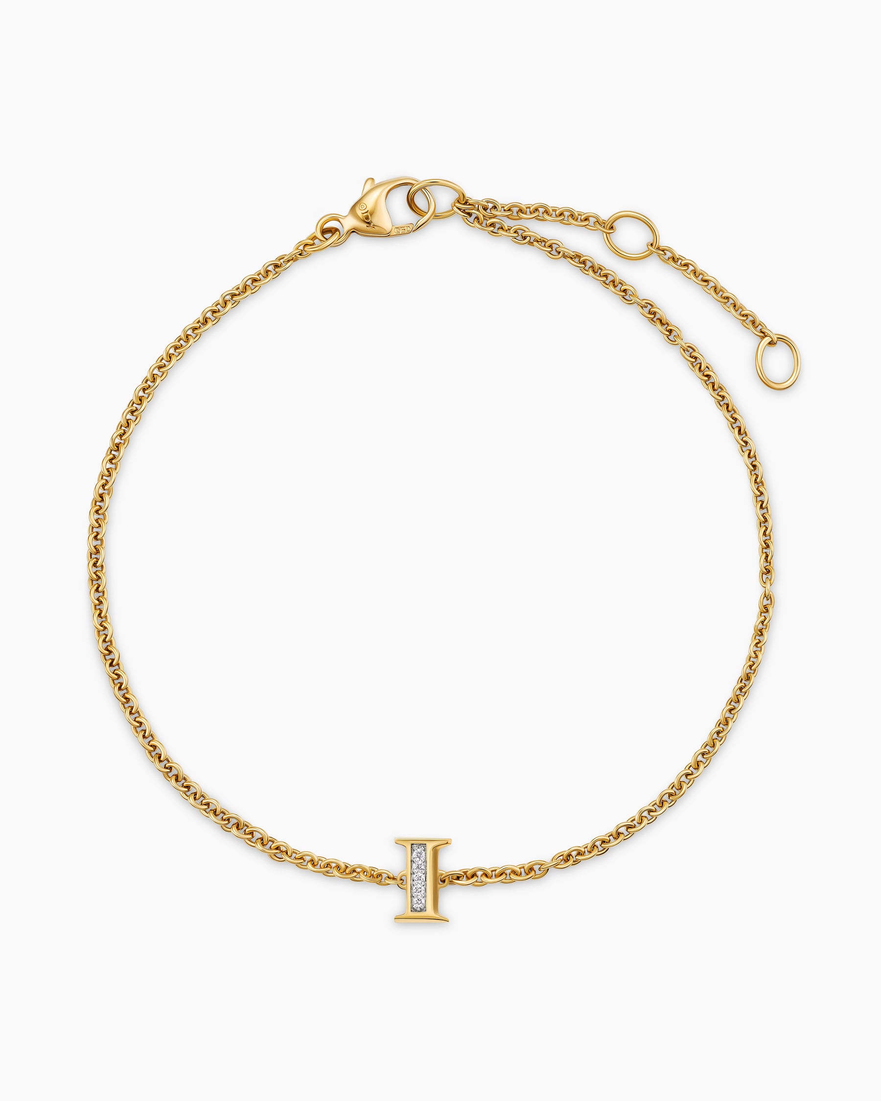 Petite Pavé Initial Chain Bracelet in 18K Yellow Gold with Diamond I - Image 3