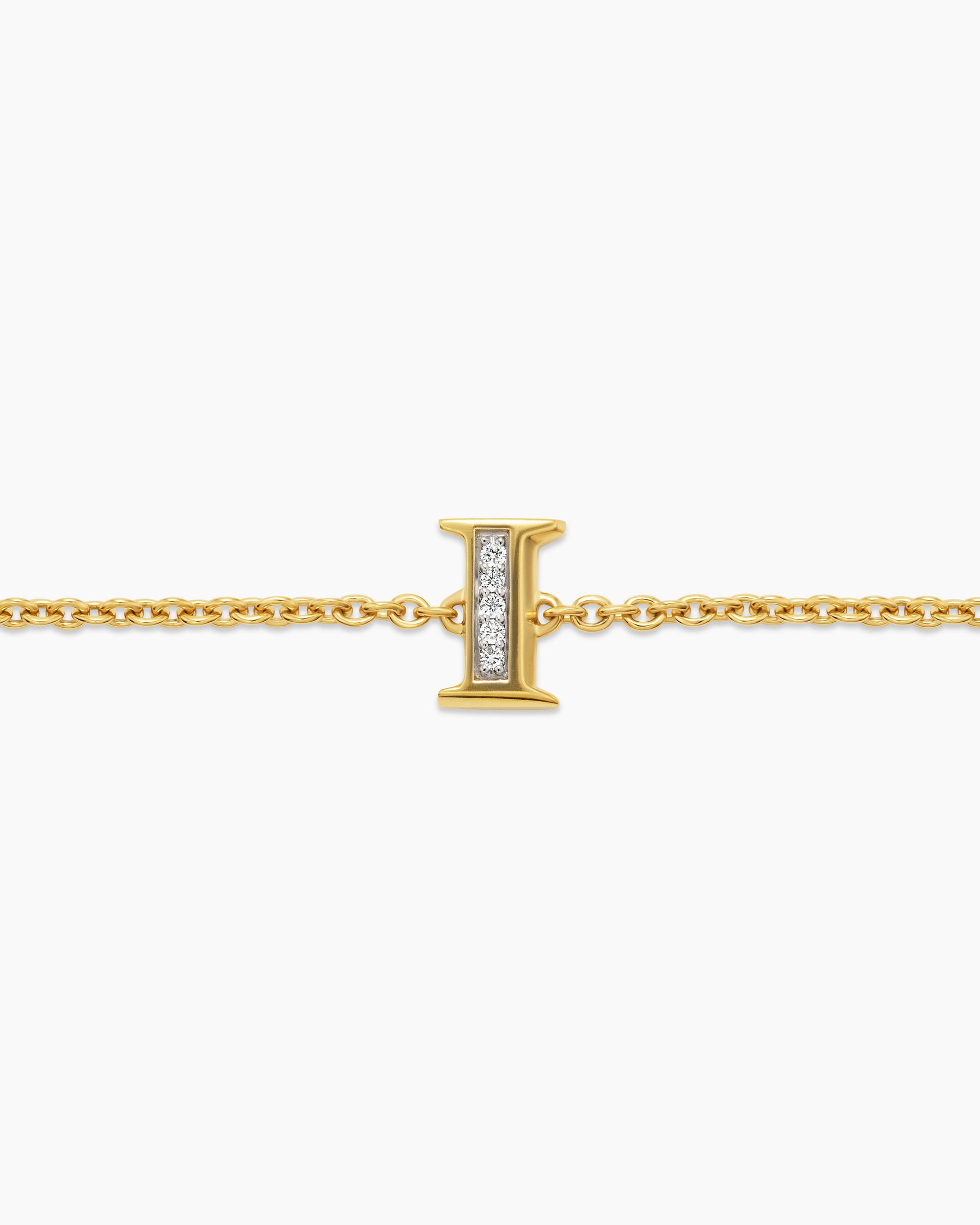 Petite Pavé Initial Chain Bracelet in 18K Yellow Gold with Diamond I - Image 4