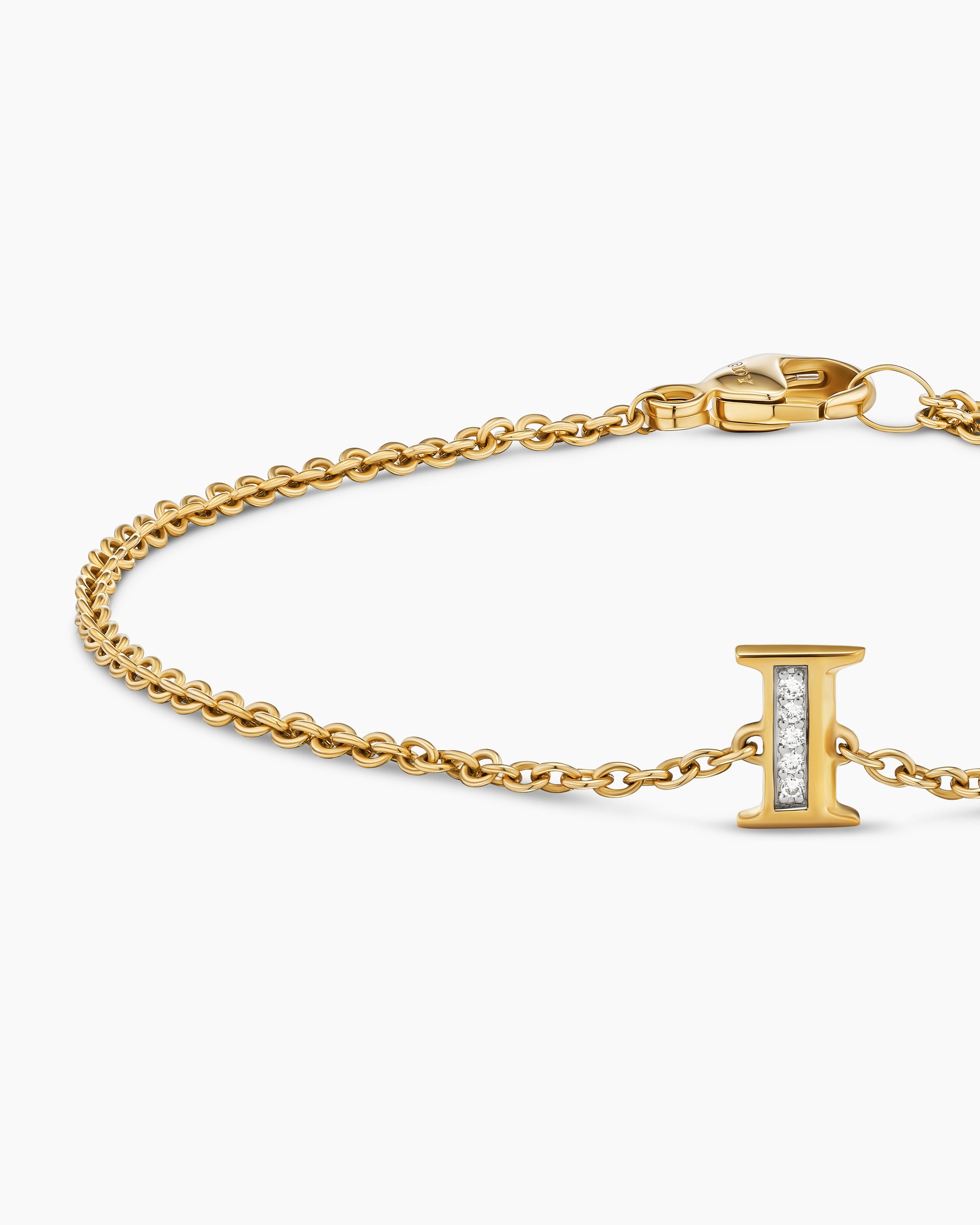 Petite Pavé Initial Chain Bracelet in 18K Yellow Gold with Diamond I - Image 5