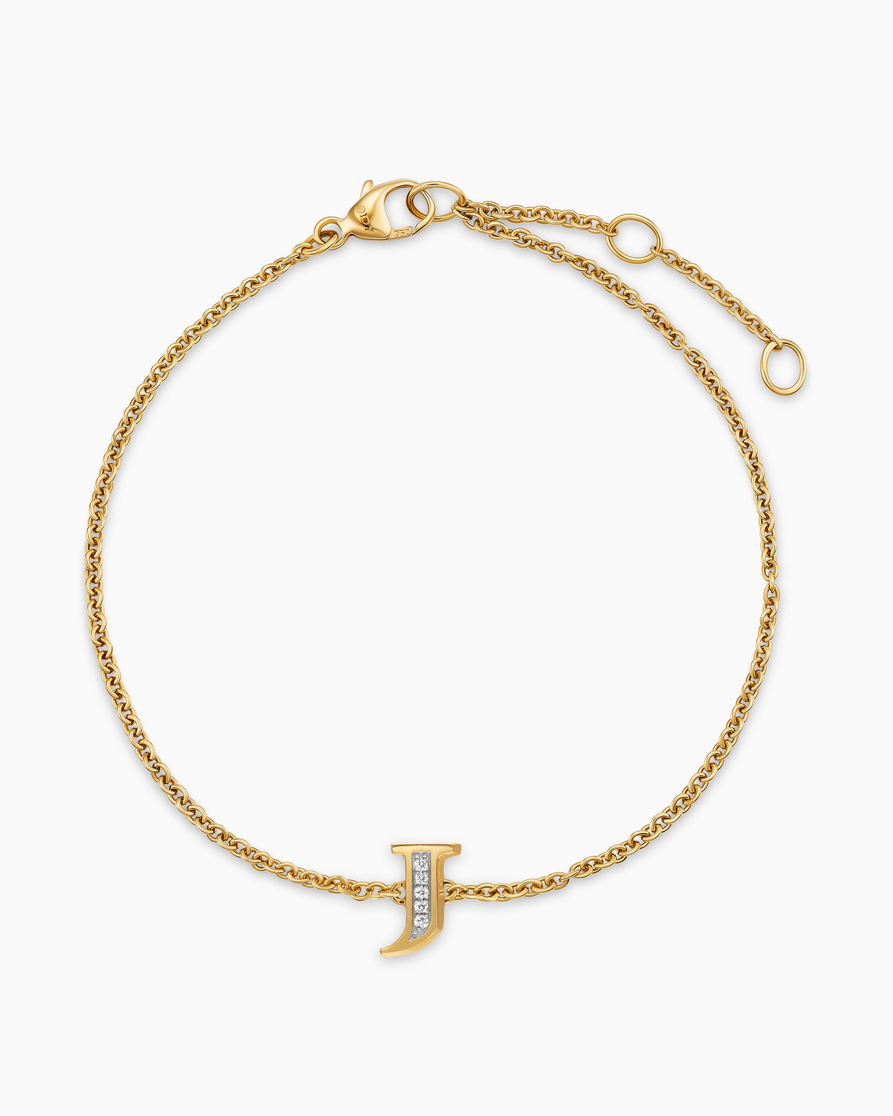 Petite Pavé Initial Chain Bracelet in 18K Yellow Gold with Diamond J - Image 3