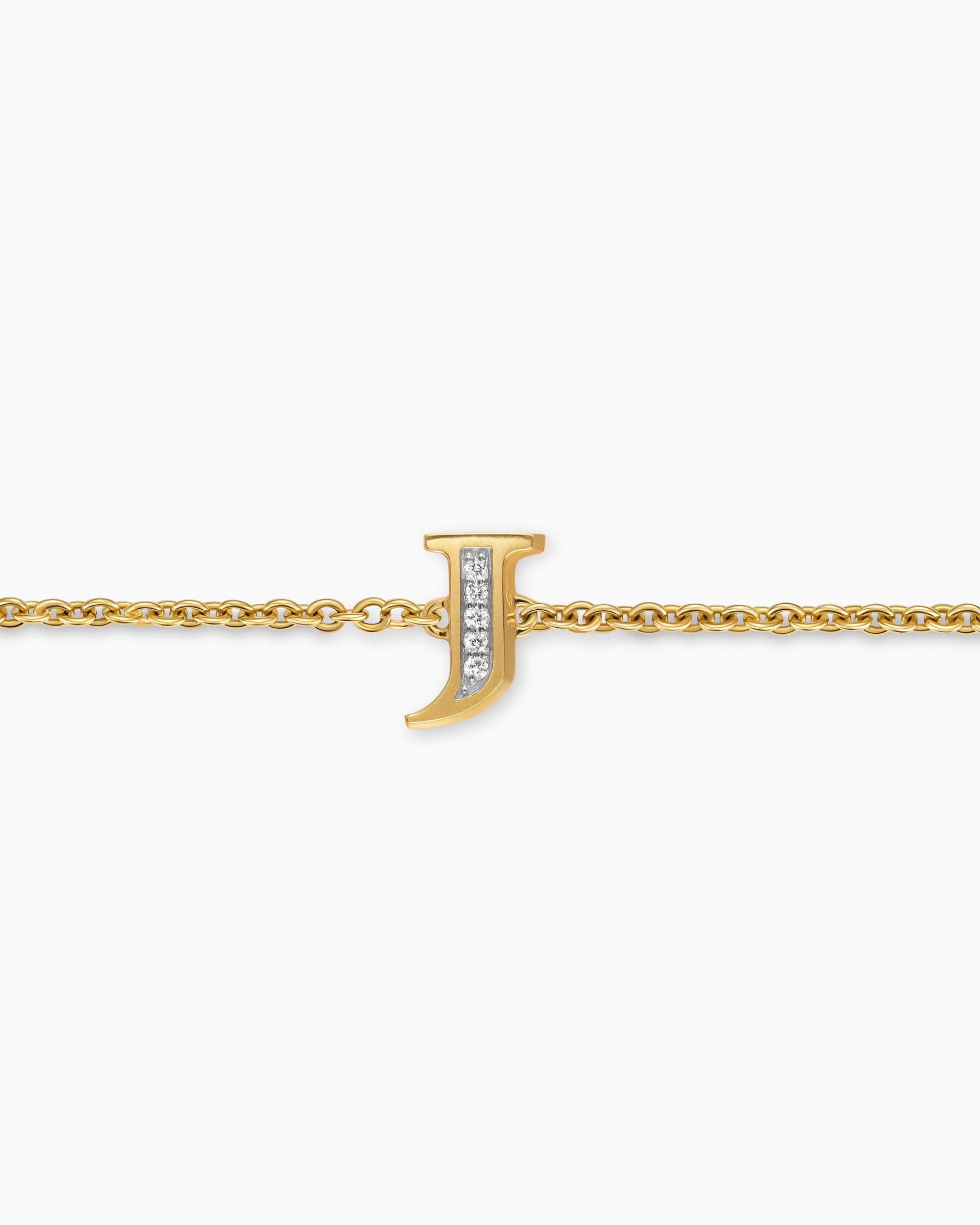 Petite Pavé Initial Chain Bracelet in 18K Yellow Gold with Diamond J - Image 4