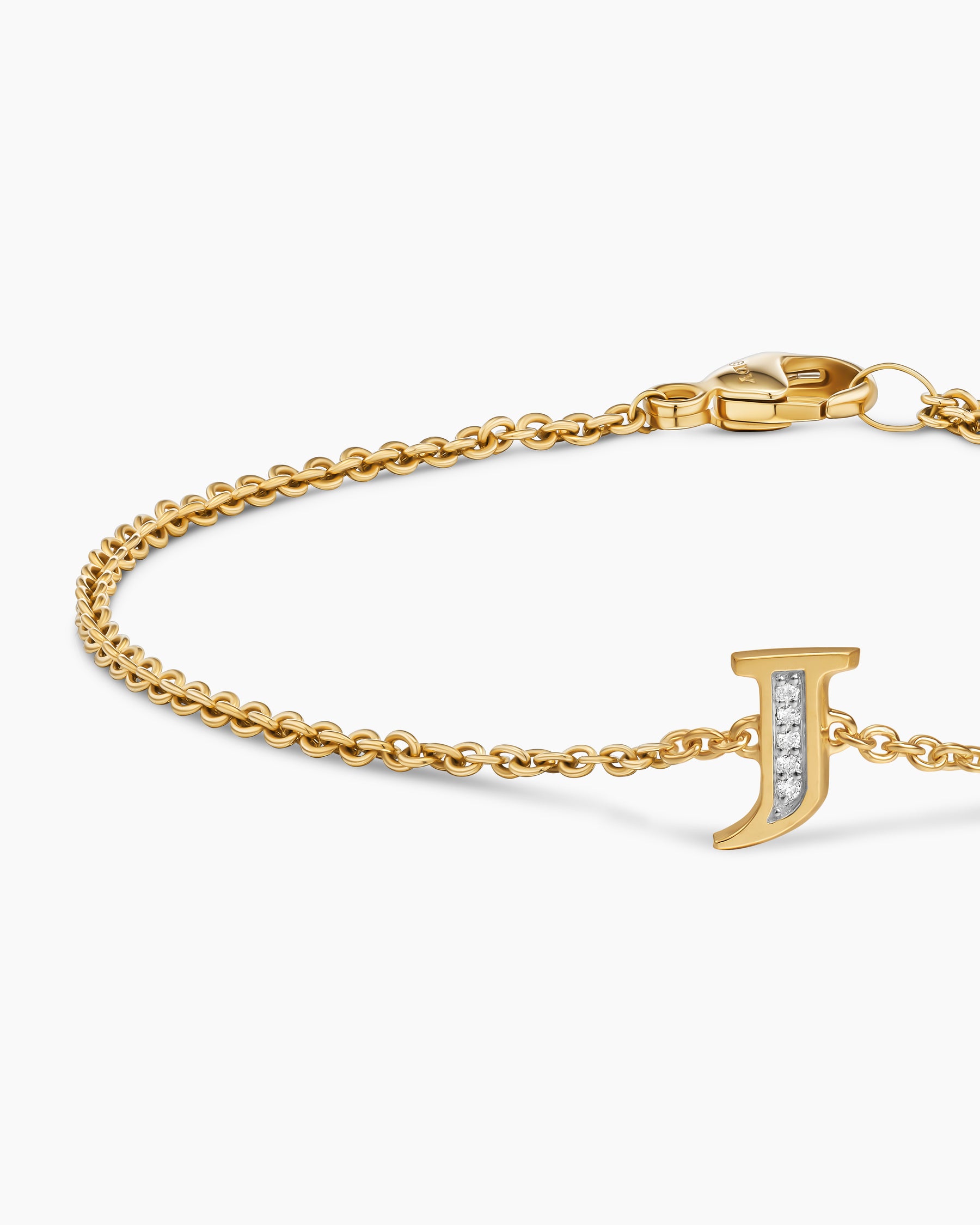 Petite Pavé Initial Chain Bracelet in 18K Yellow Gold with Diamond J - Image 5