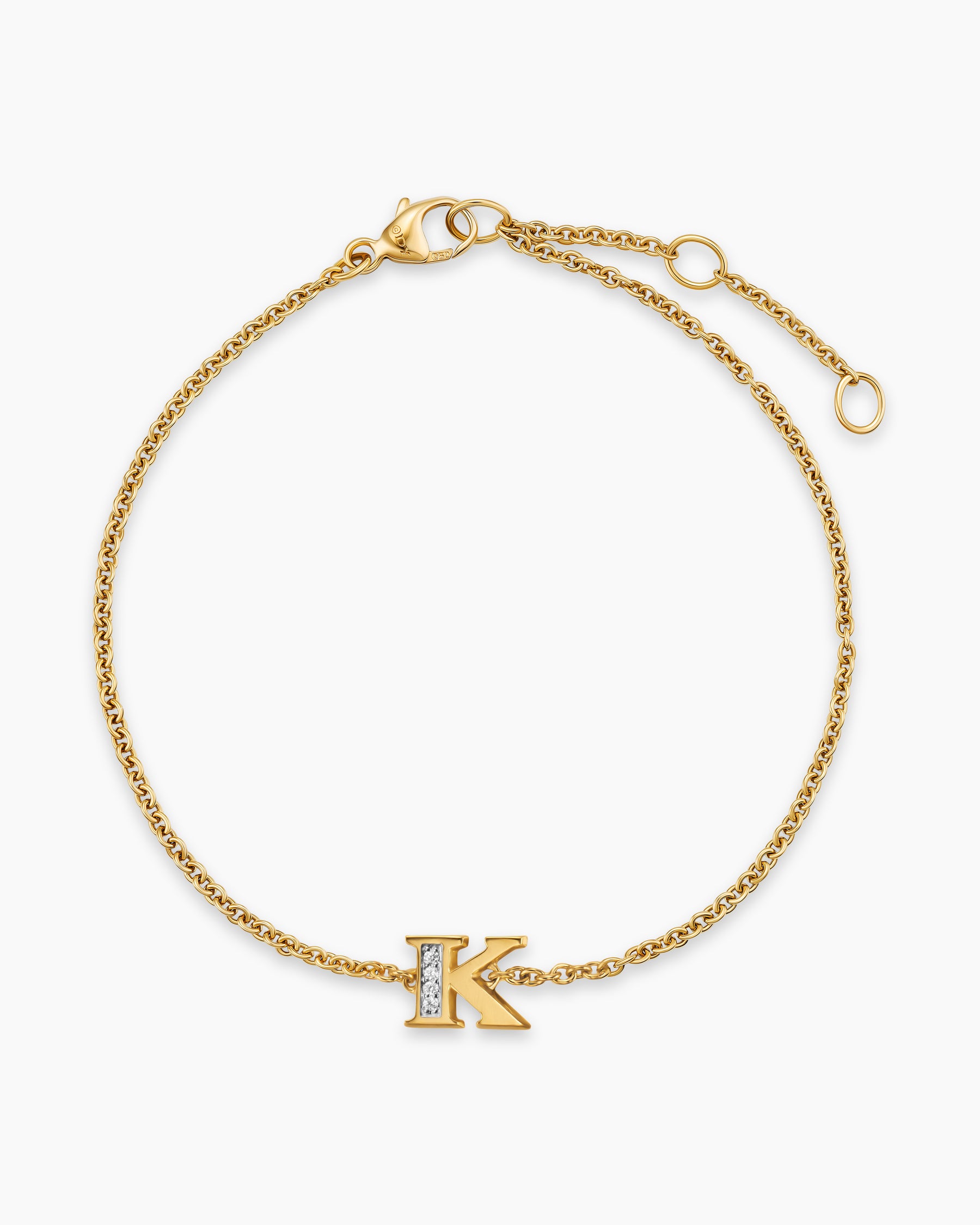 Petite Pavé Initial Chain Bracelet in 18K Yellow Gold with Diamond K - Image 3