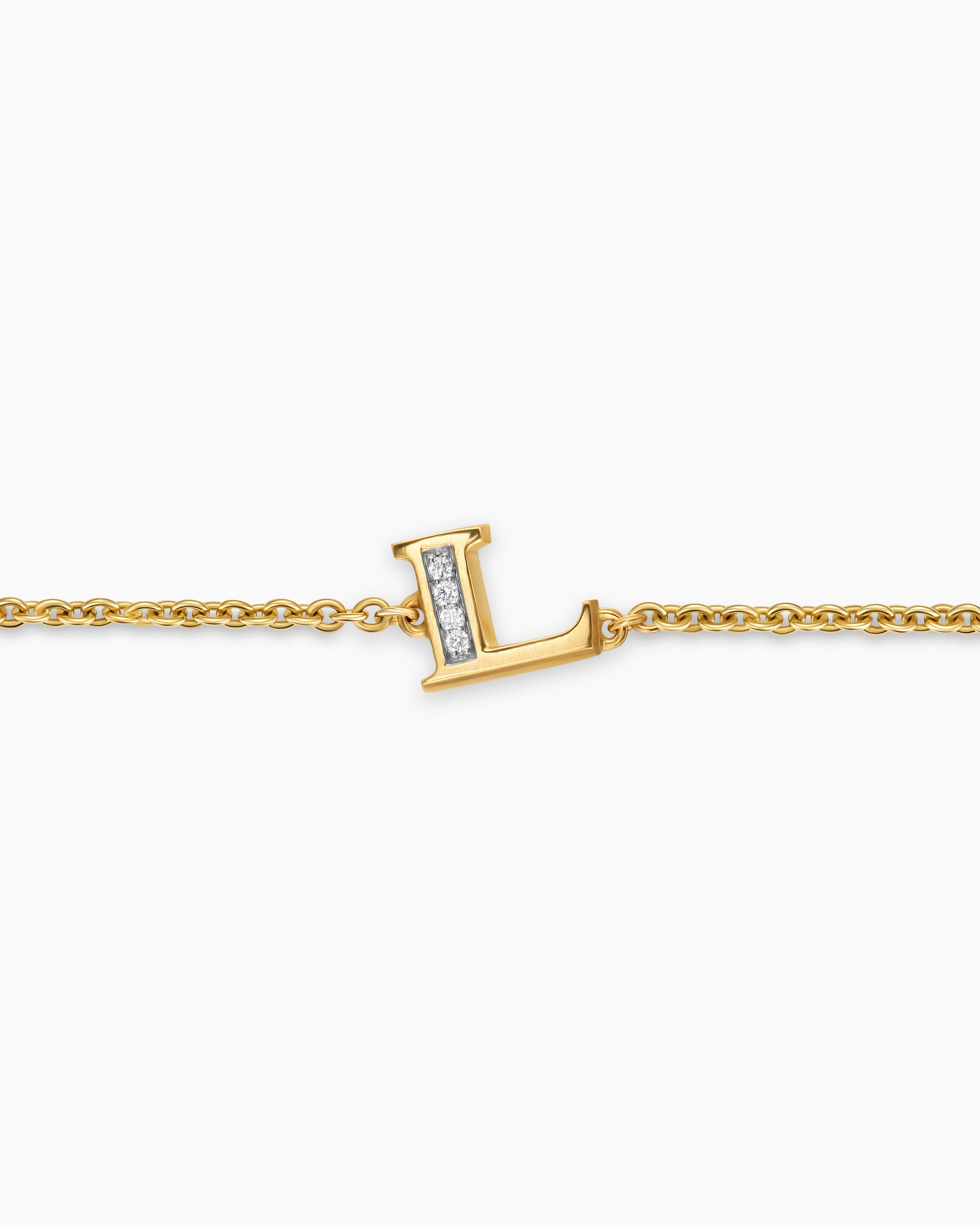 Petite Pavé Initial Chain Bracelet in 18K Yellow Gold with Diamond L - Image 4