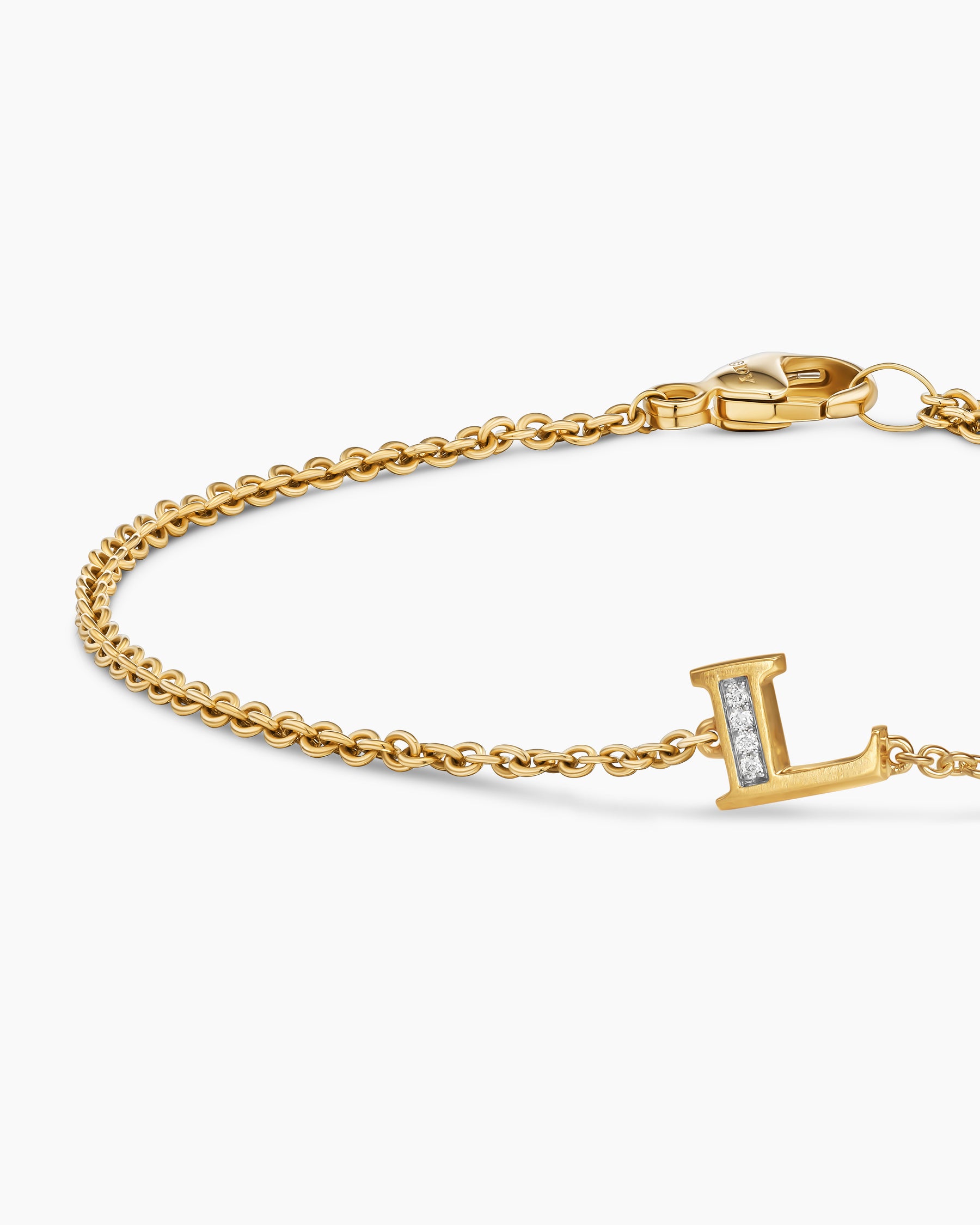 Petite Pavé Initial Chain Bracelet in 18K Yellow Gold with Diamond L - Image 5
