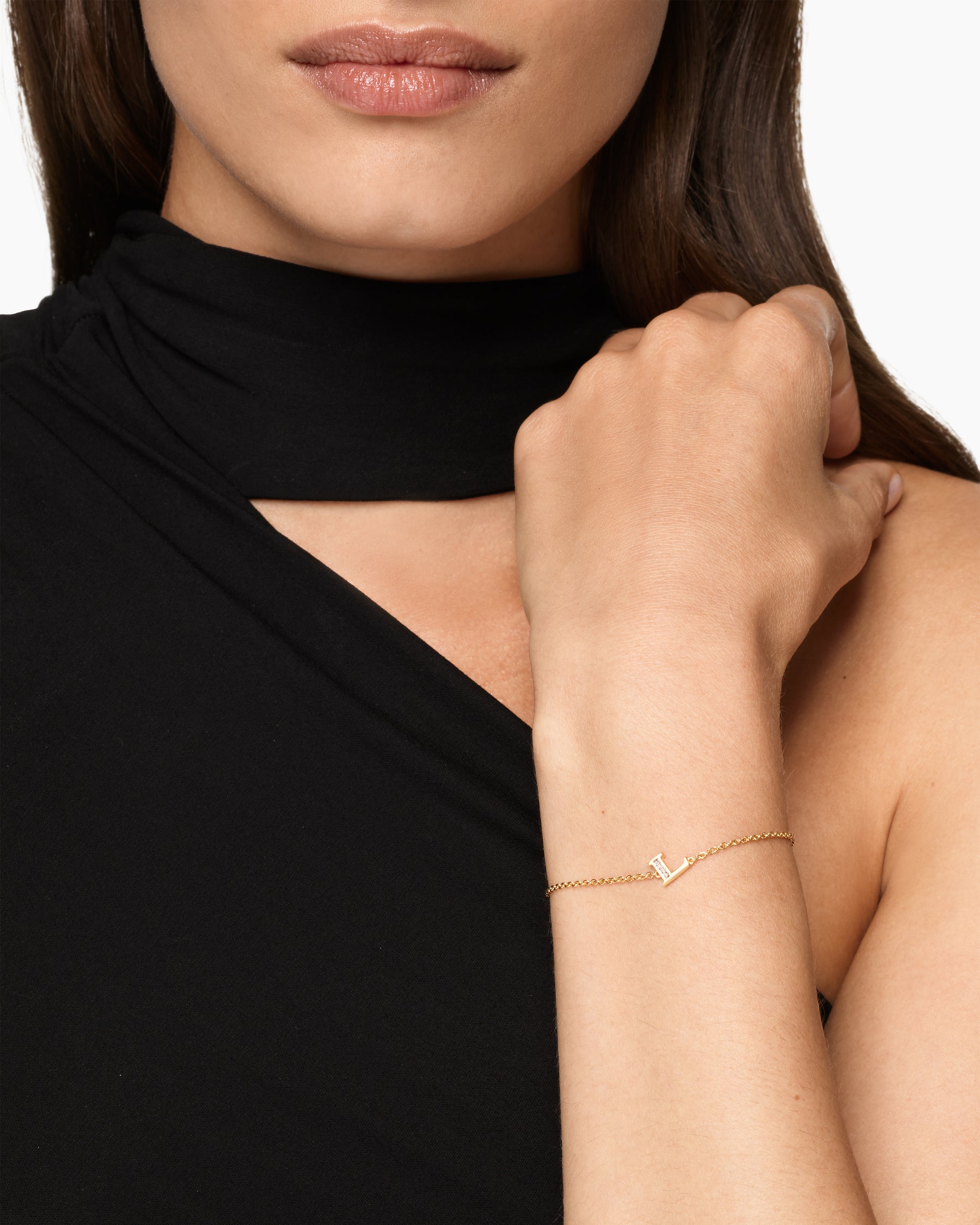 Petite Pavé Initial Chain Bracelet in 18K Yellow Gold with Diamond L - Image 2