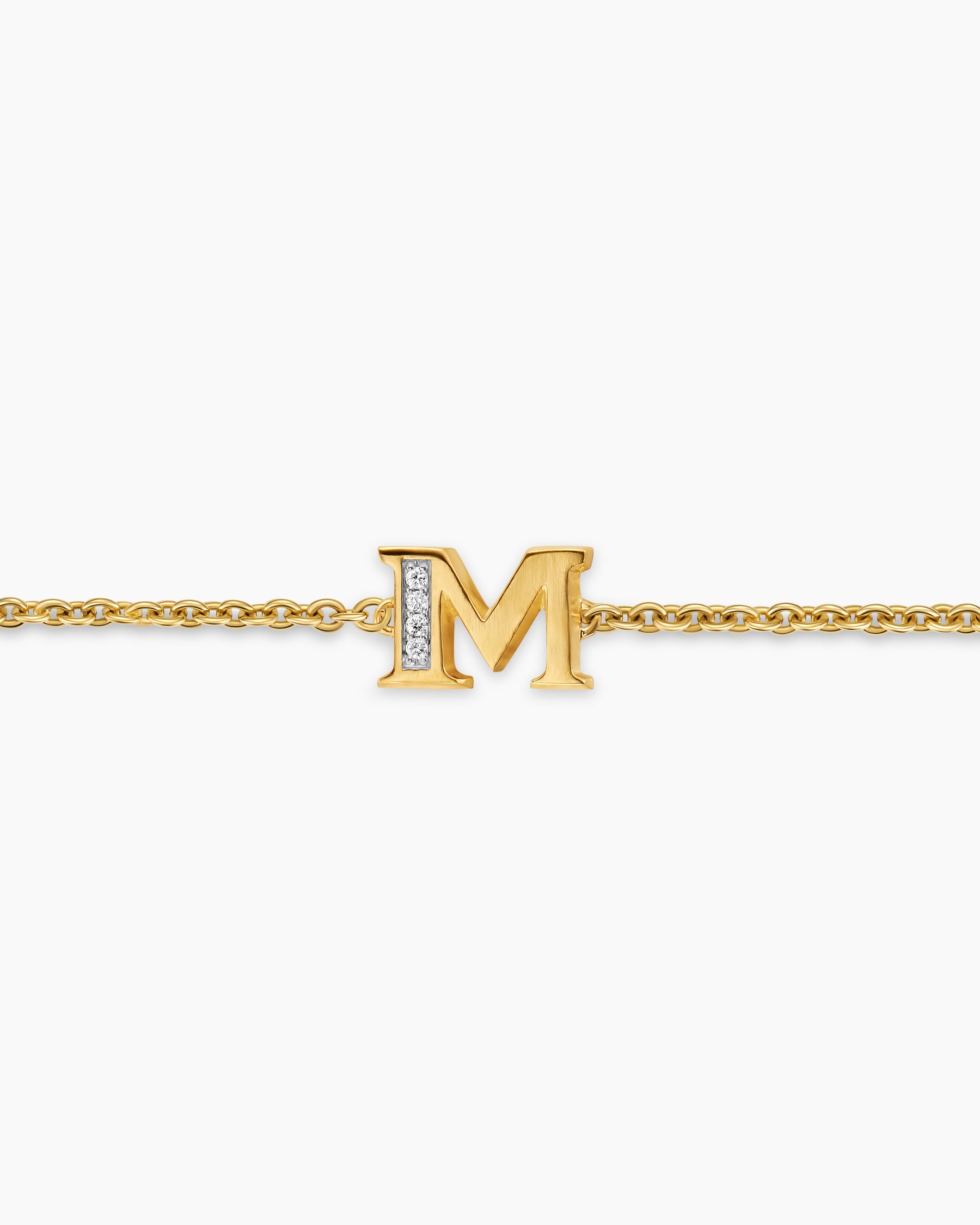 Petite Pavé Initial Chain Bracelet in 18K Yellow Gold with Diamond M - Image 4